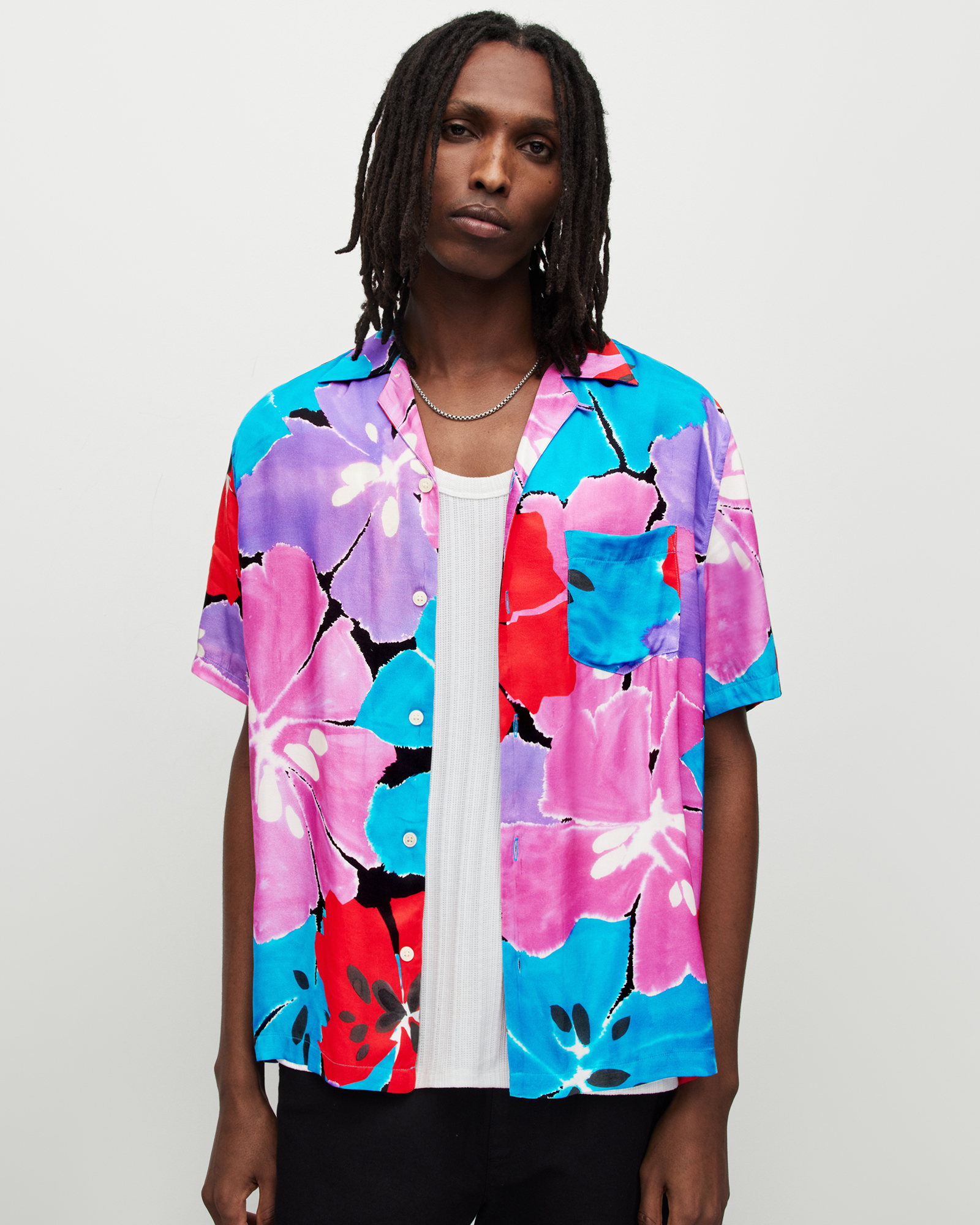 Mallorca Blurred Floral Print Shirt PUNCH PINK | ALLSAINTS US