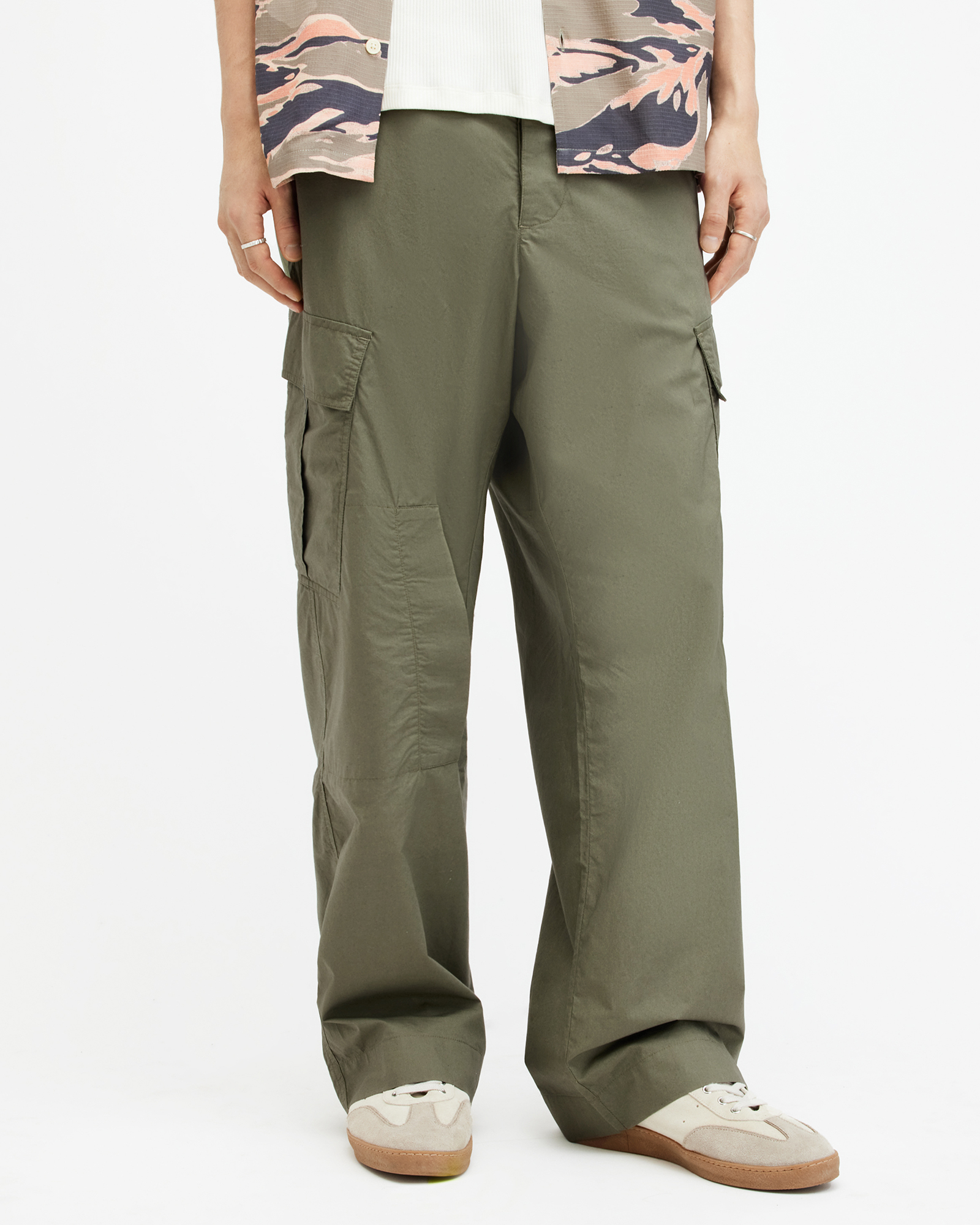Shop Allsaints Verge Wide Leg Relaxed Fit Cargo Trousers In Valley Green