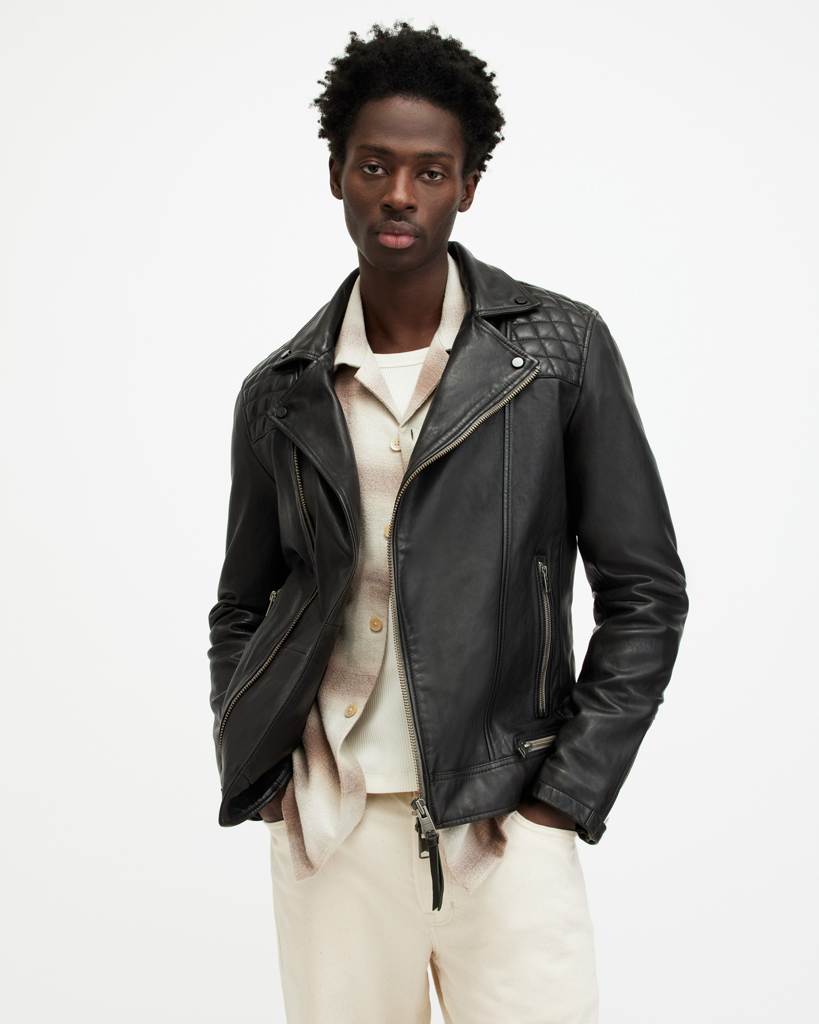 Conroy Crinkled Leather Biker Jacket INK NAVY | ALLSAINTS US