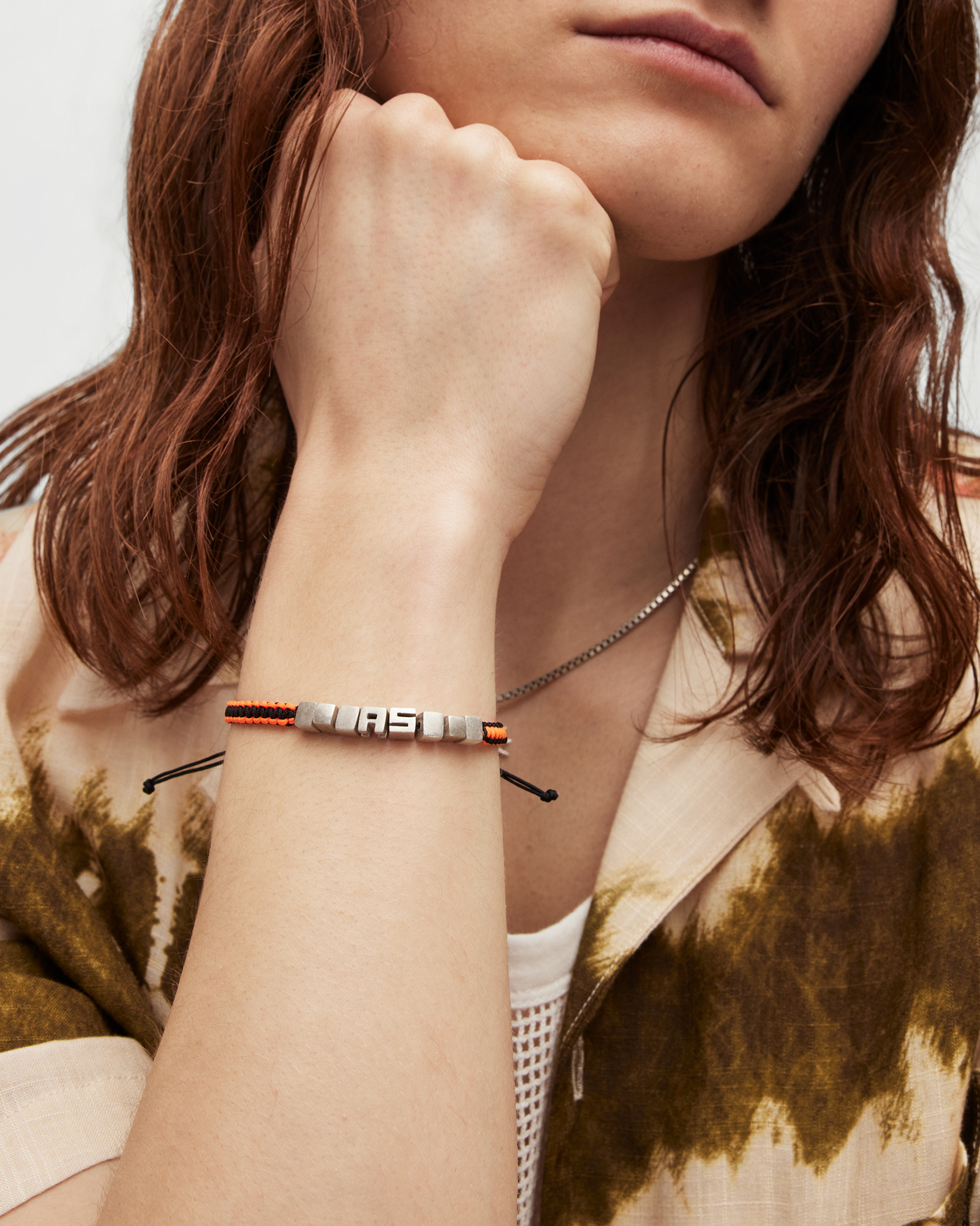 Allsaints Kiyo As Adjustable Bracelet In Silver/orange/blk