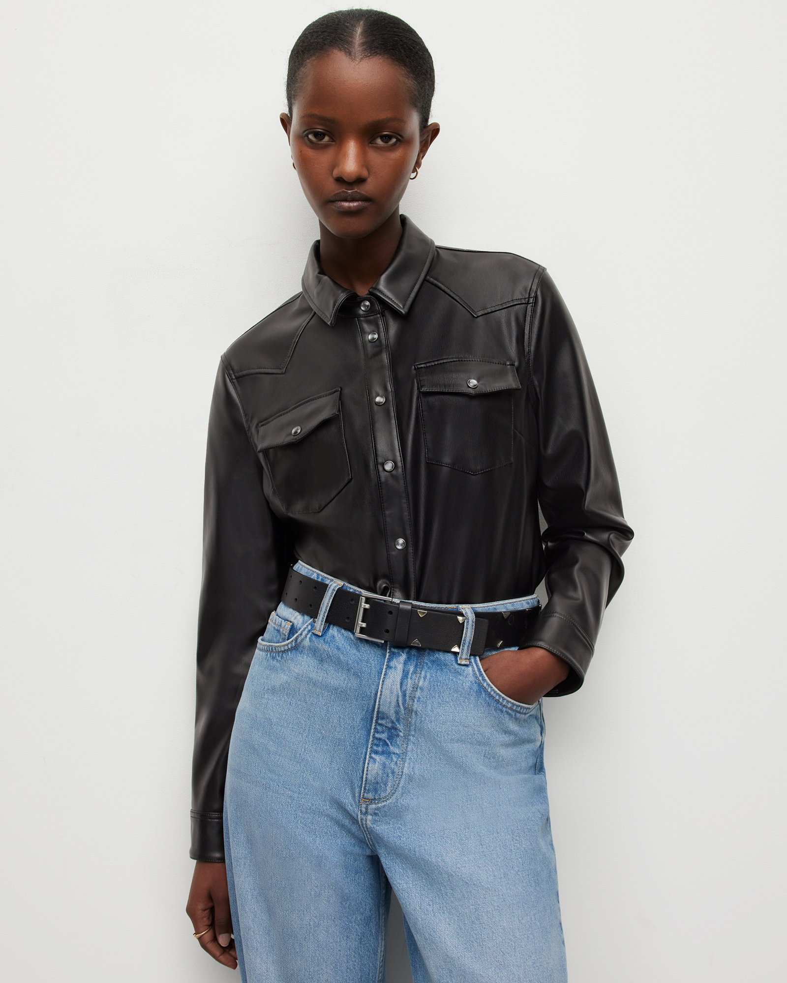 Stanway Faux Western Shirt Black | ALLSAINTS US