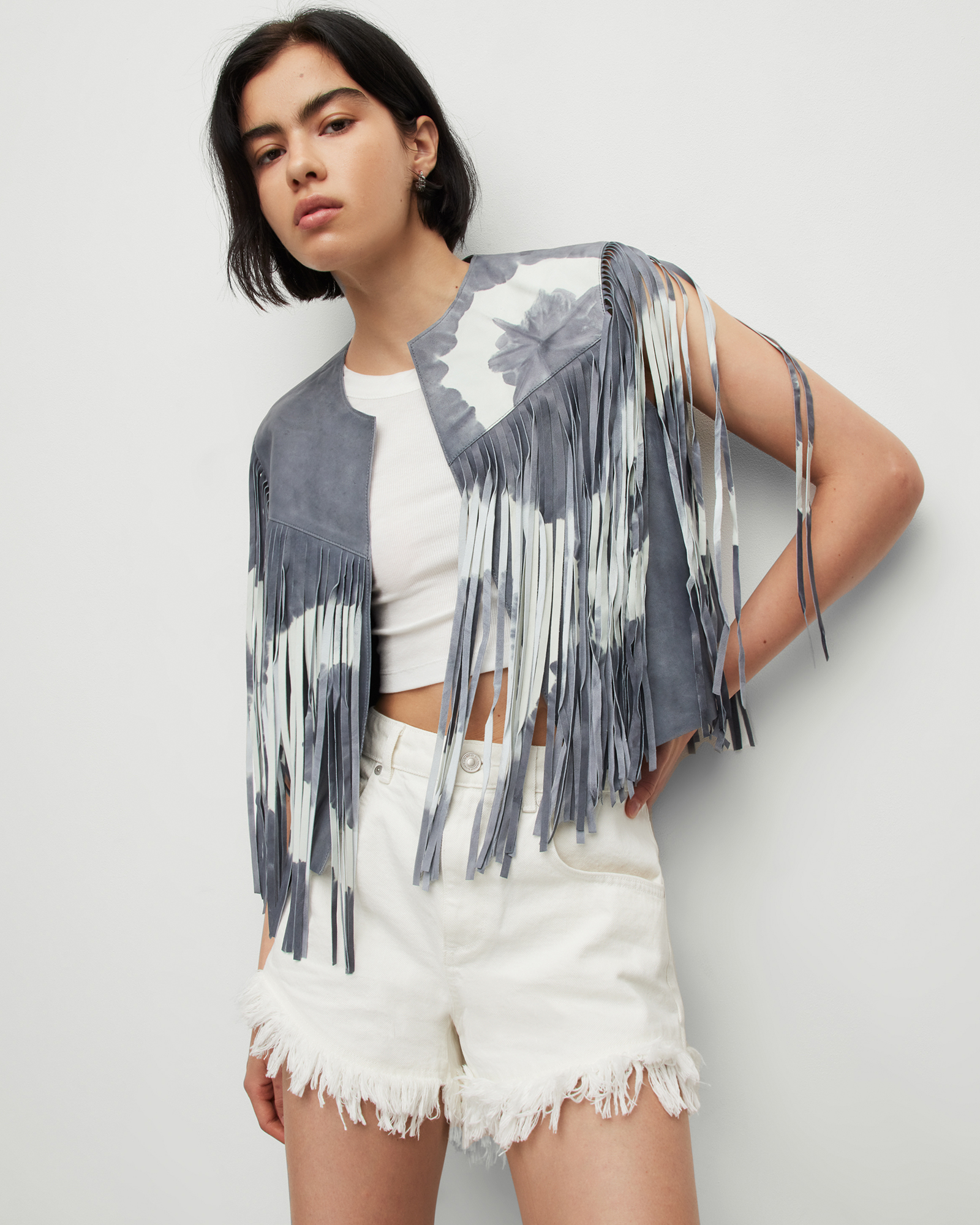 tie dye fringe jacket