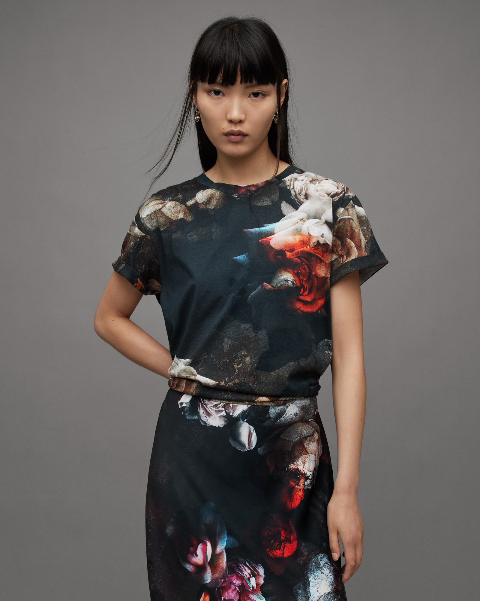 Anna Rosalie Floral Umber | Print T-Shirt US Burnt ALLSAINTS