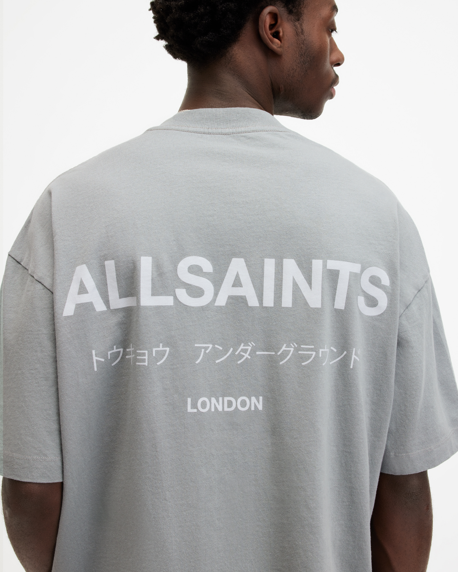 Allsaints Underground Oversized Crew Neck T-shirt In Metallic Grey