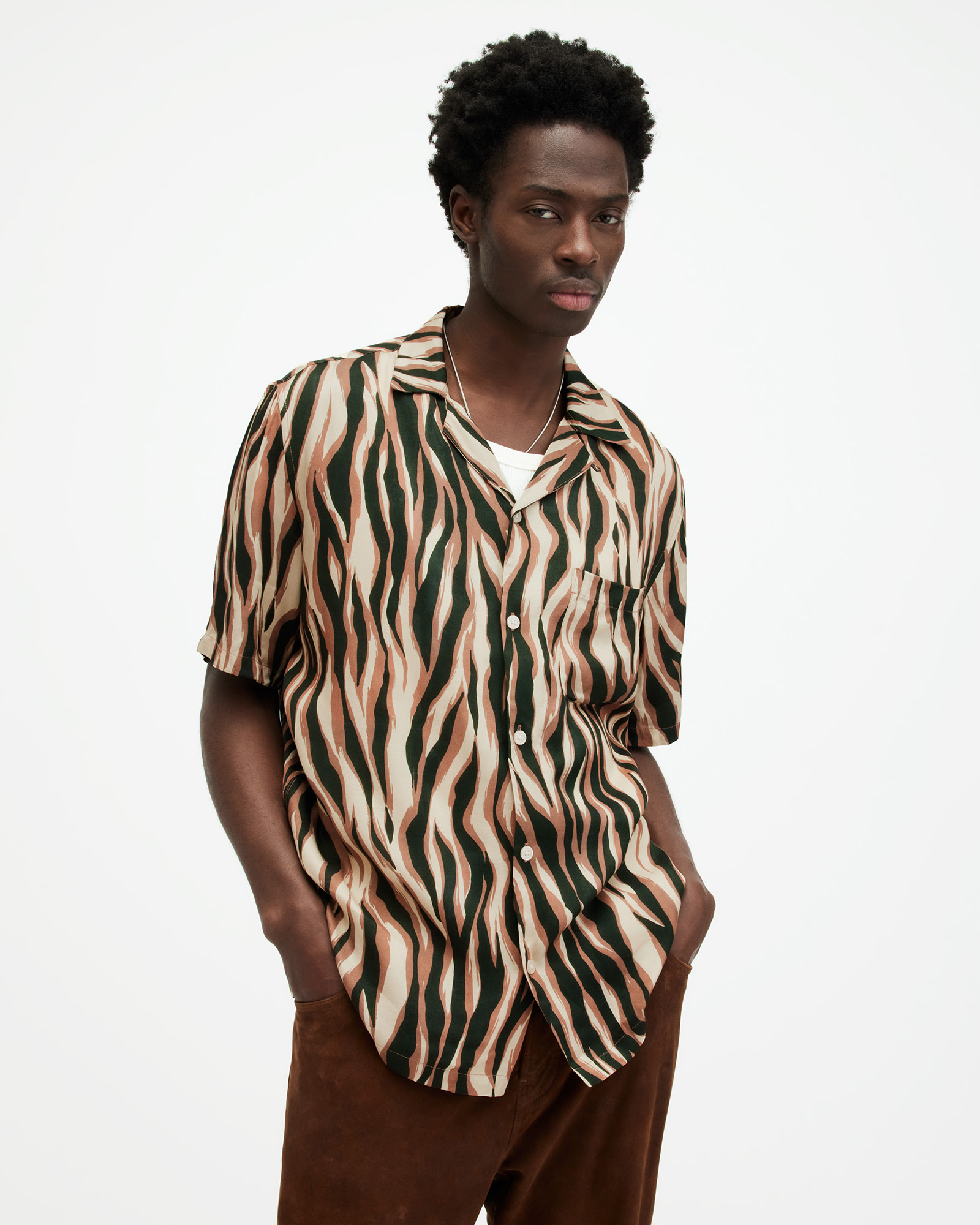 Fired Abstract Print Relaxed Fit Shirt CAMEL BROWN | ALLSAINTS US