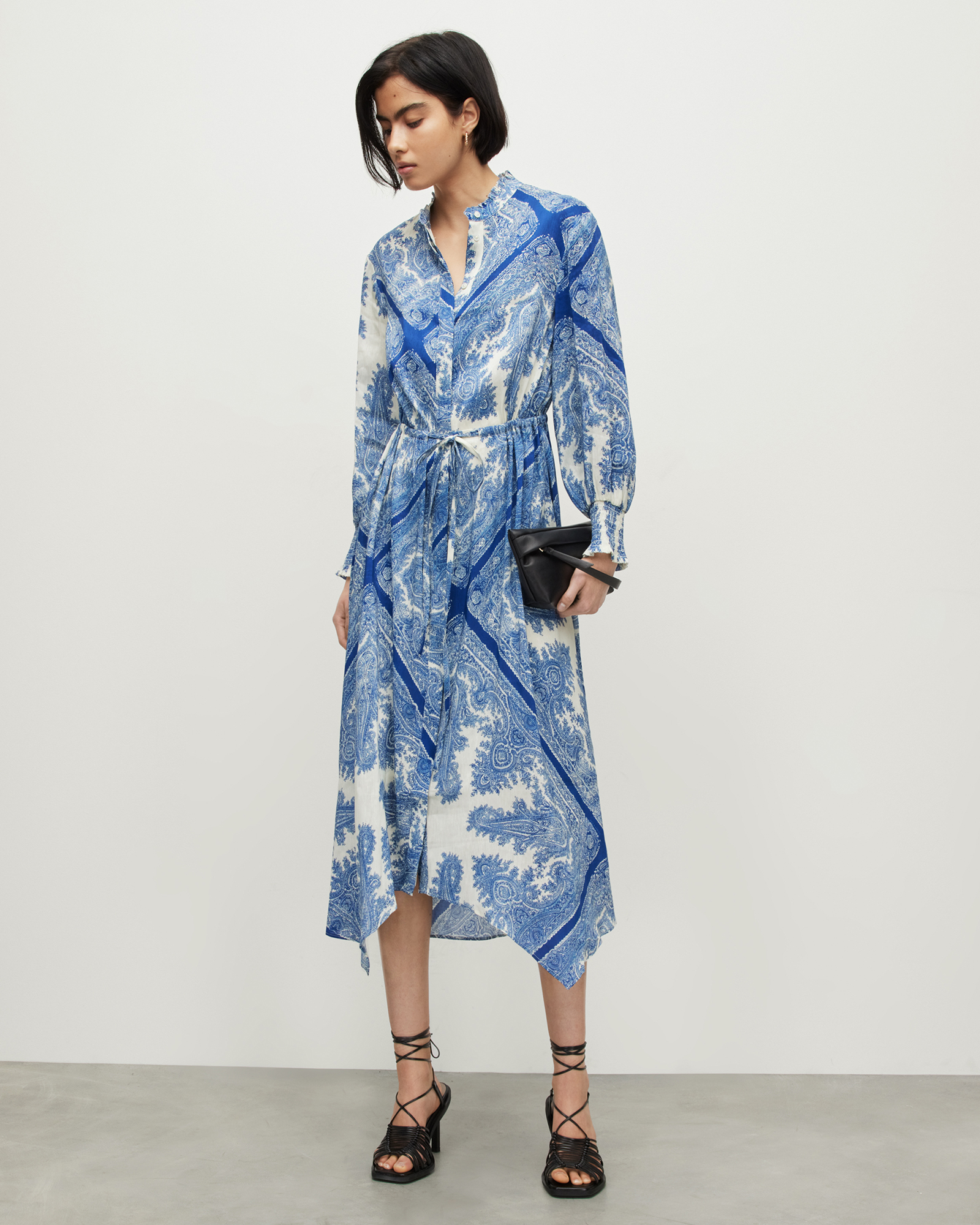 Skylar Rafaela Silk Linen Midi Dress Blue | ALLSAINTS US