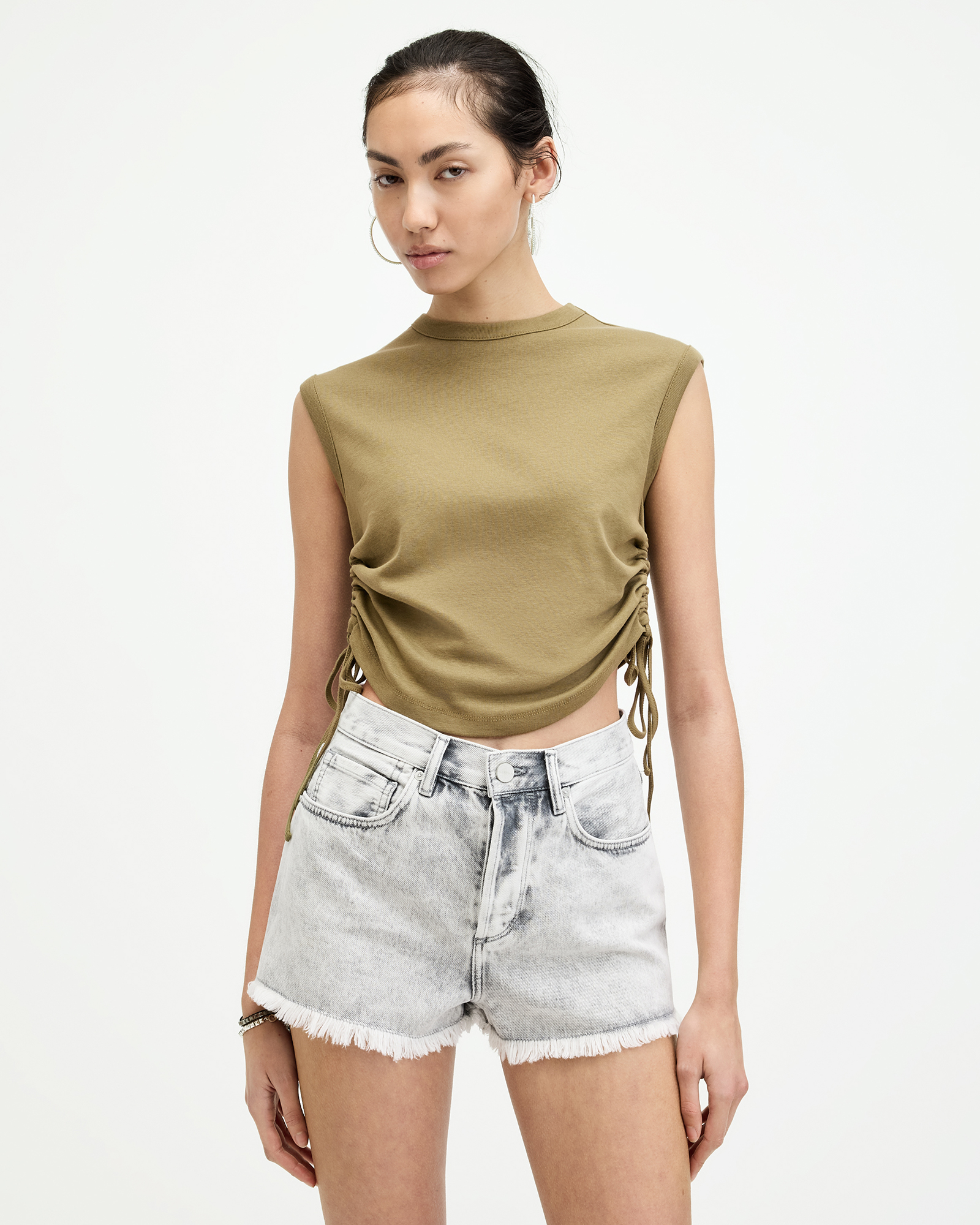 Sonny Side Seam Drawcord Tank Top Olive Green | ALLSAINTS US