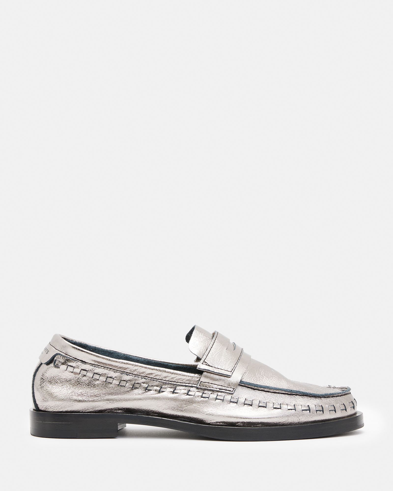 Allsaints Sofie Metallic Leather Loafers In Silver