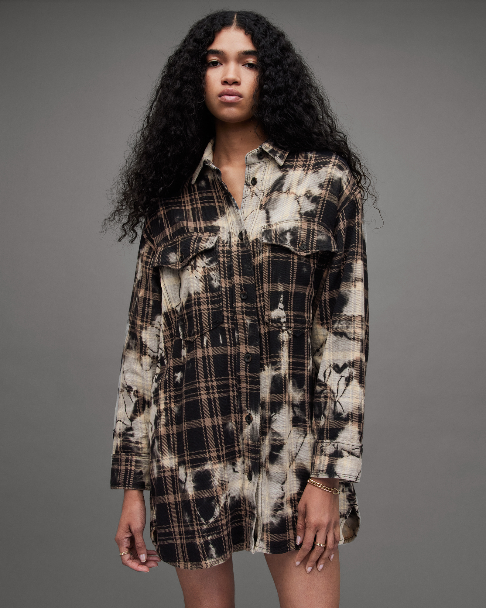 Lily Bleach Dyed Check Mini Shirt Dress BLEACH MULTI | ALLSAINTS US