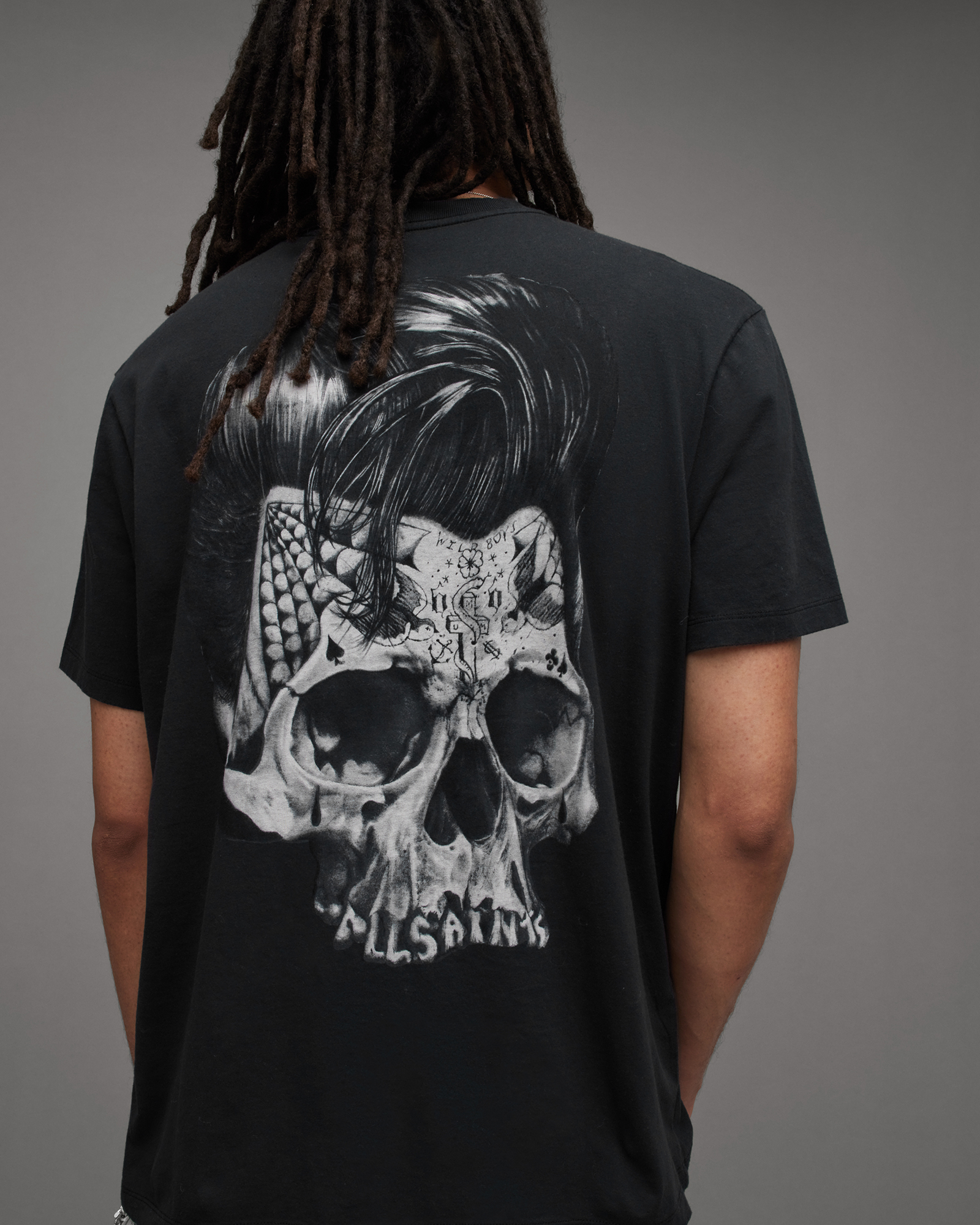 AllSaints Relics Retro Skull Print Crew T-Shirt