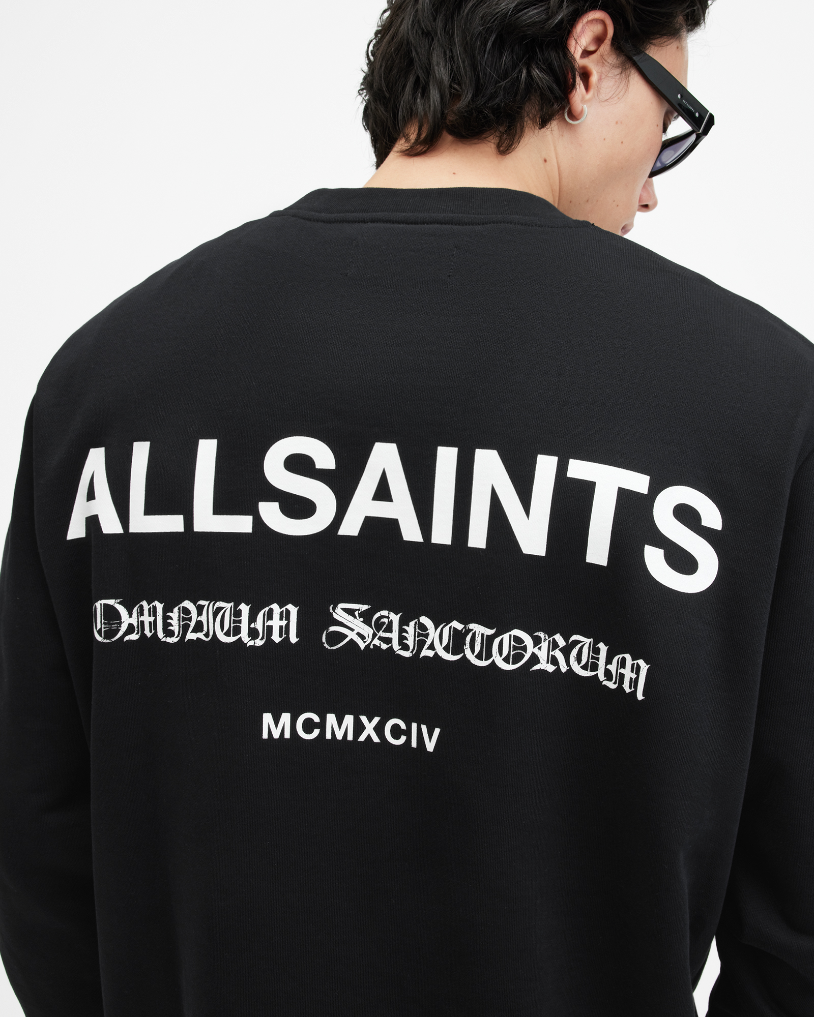 Allsaints Sanctum Relaxed Fit Gothic Logo Sweatshirt In Jet Black