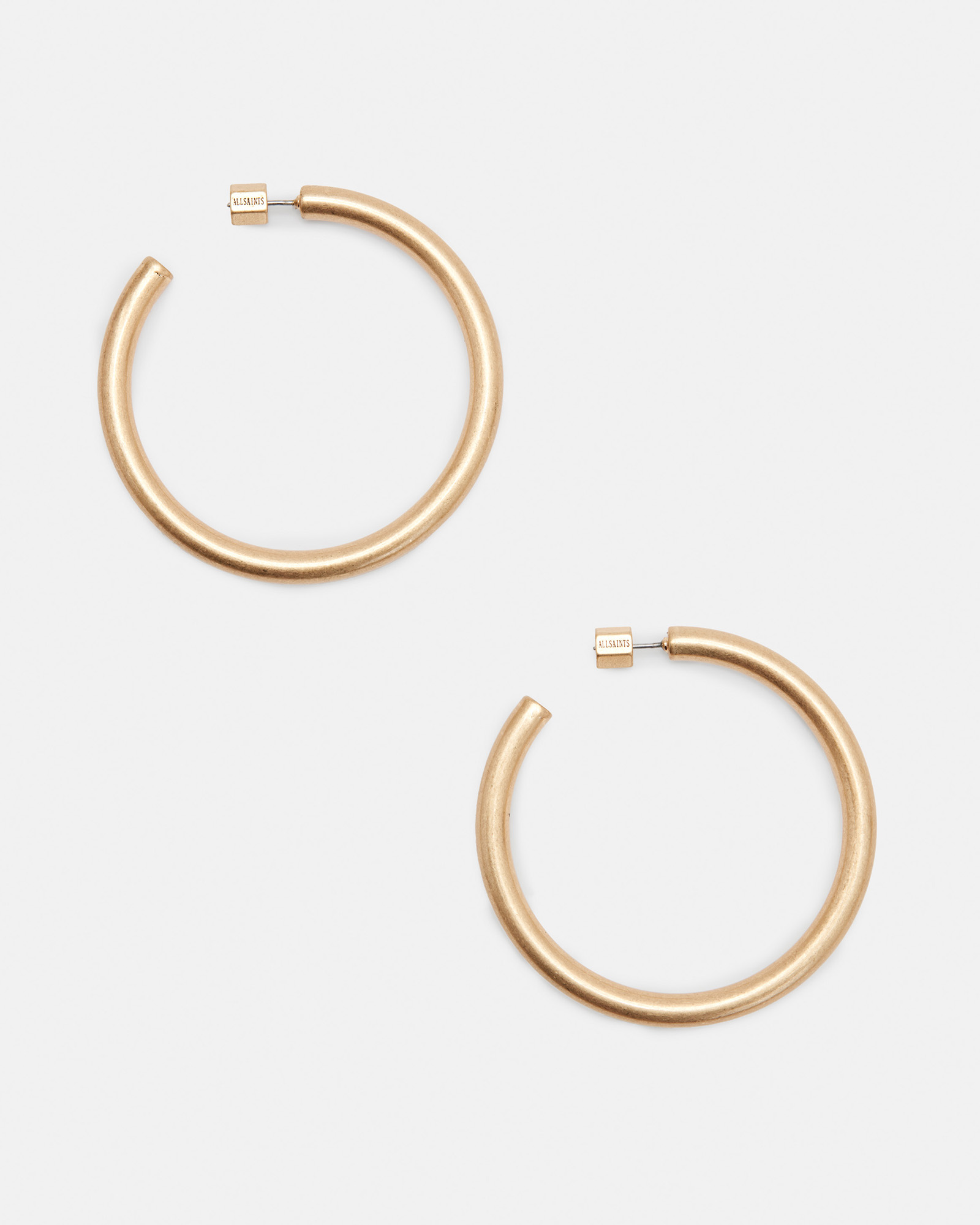 Allsaints Claudette Large Tubular Hoop Earrings In Warm Brass