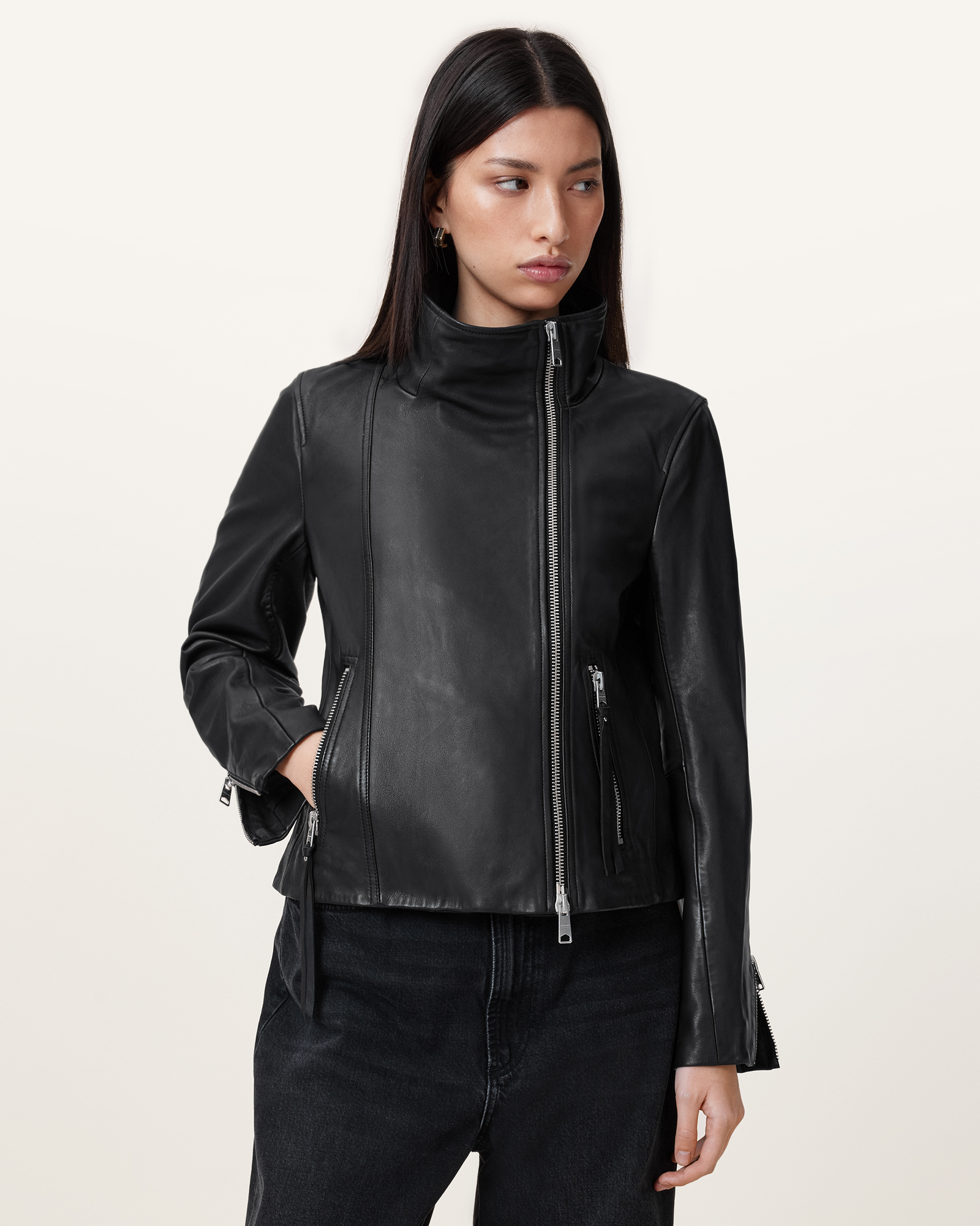 AllSaints store Leather Jacket Black US 4