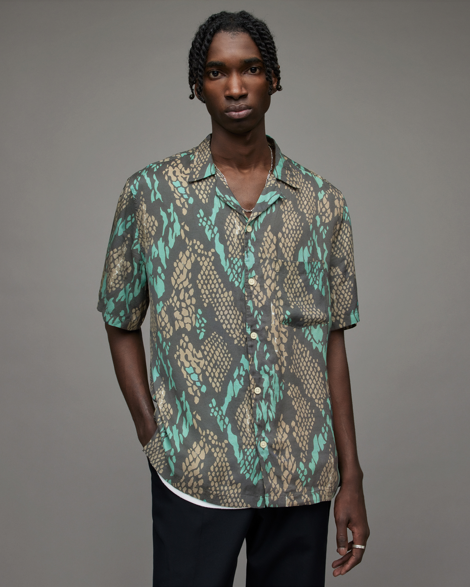 Krait Snake Print Shirt Brown | ALLSAINTS US