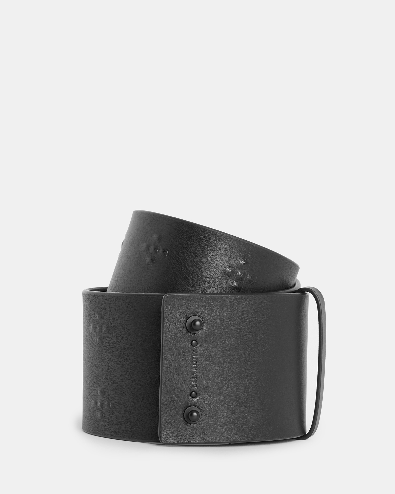 Nova Debossed Leather Waist Belt BLACK/MATTE BLACK