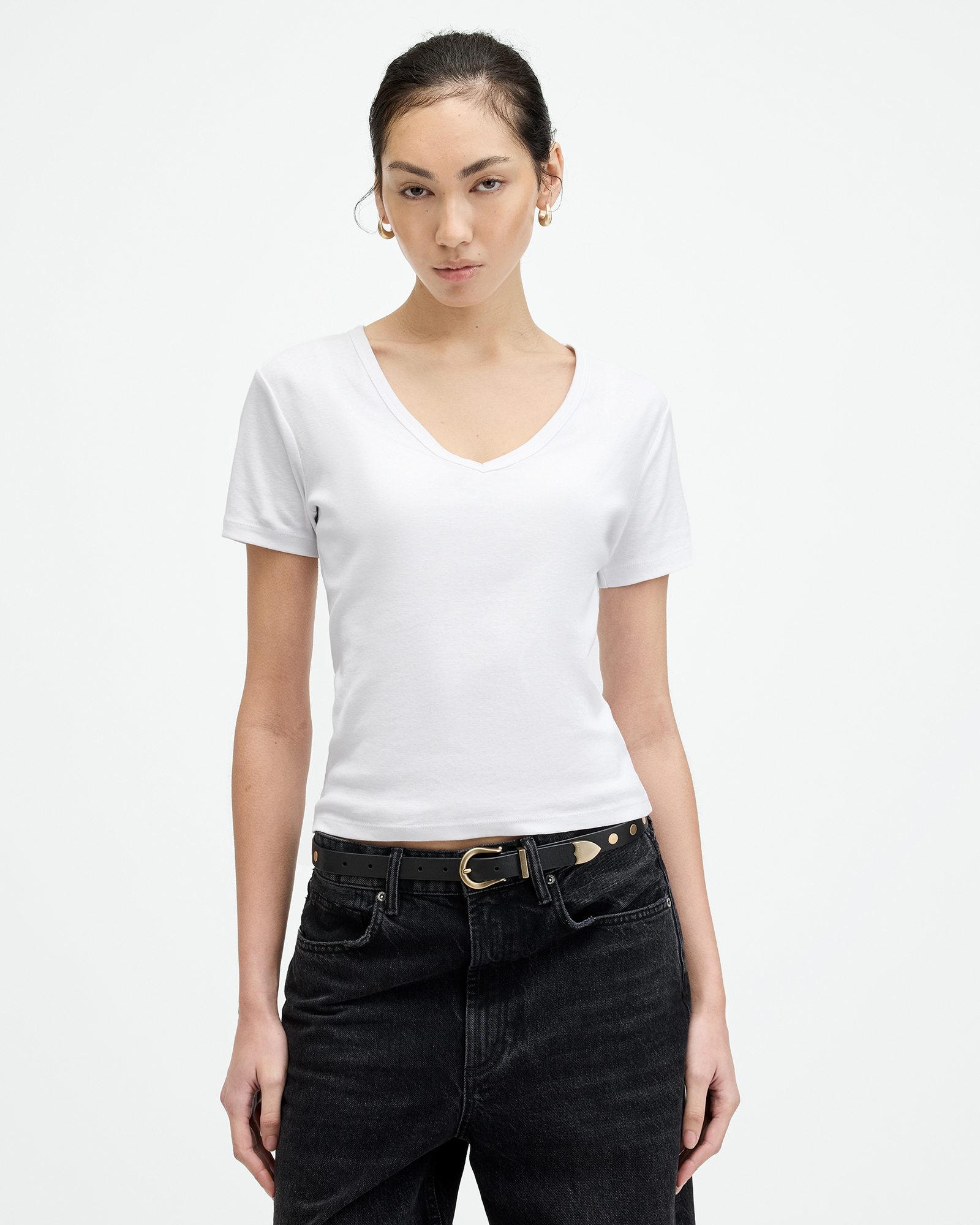 Evie V-Neck Short Sleeve T-Shirt White | ALLSAINTS US