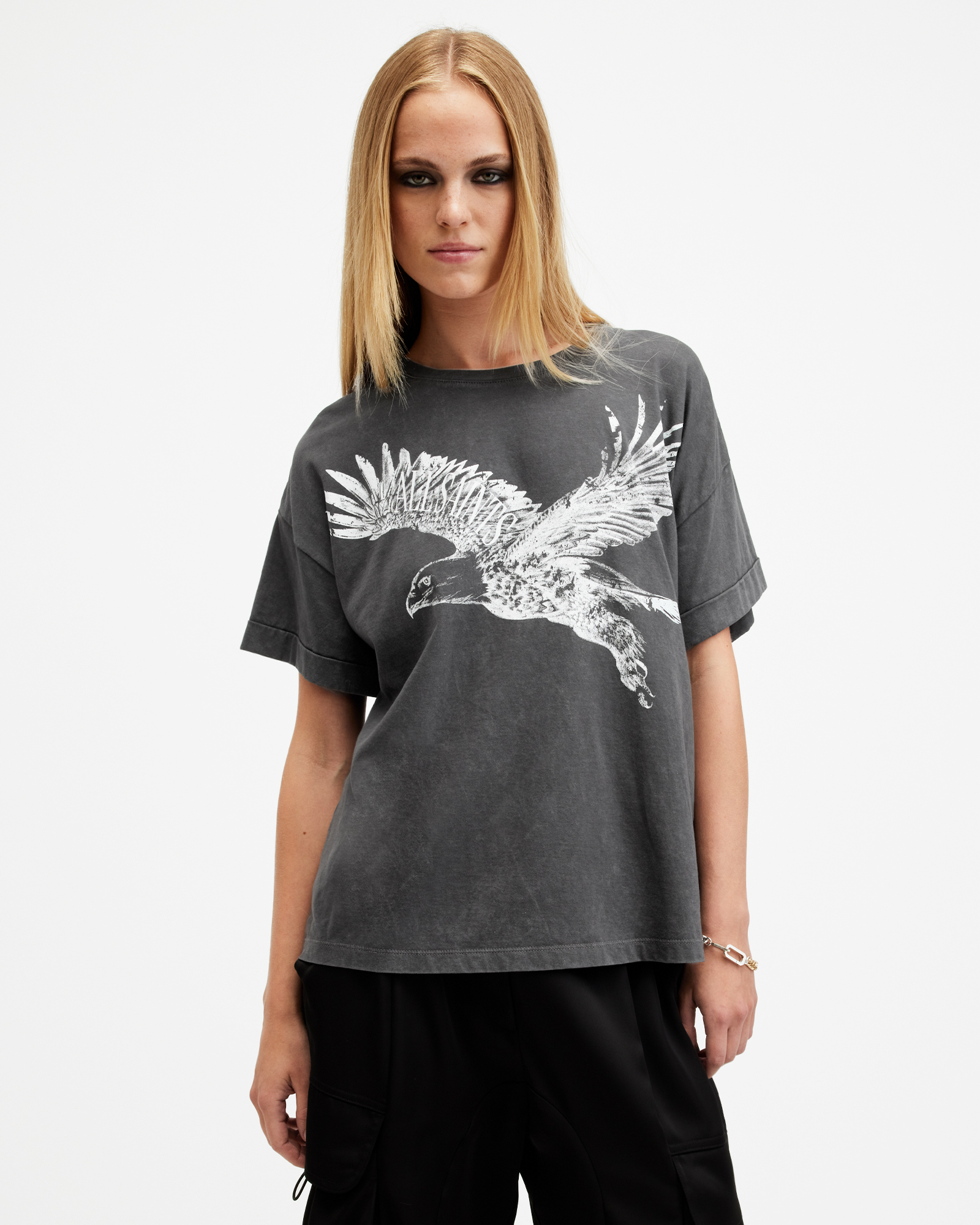 AllSaints Flite Briar Eagle Logo Acid Wash T-Shirt