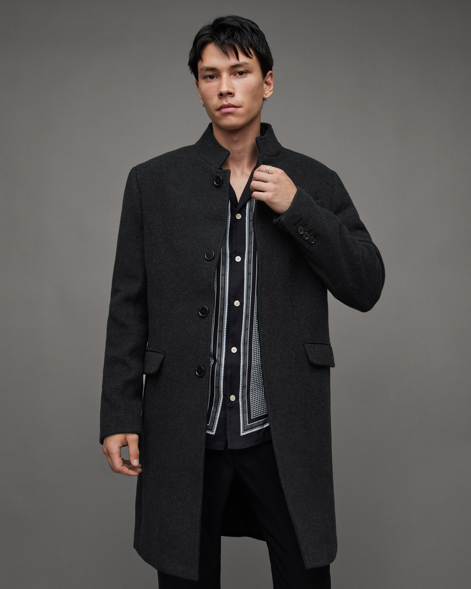 Strummer Wool Blend Slim Fit Coat Dark Charcoal | ALLSAINTS US