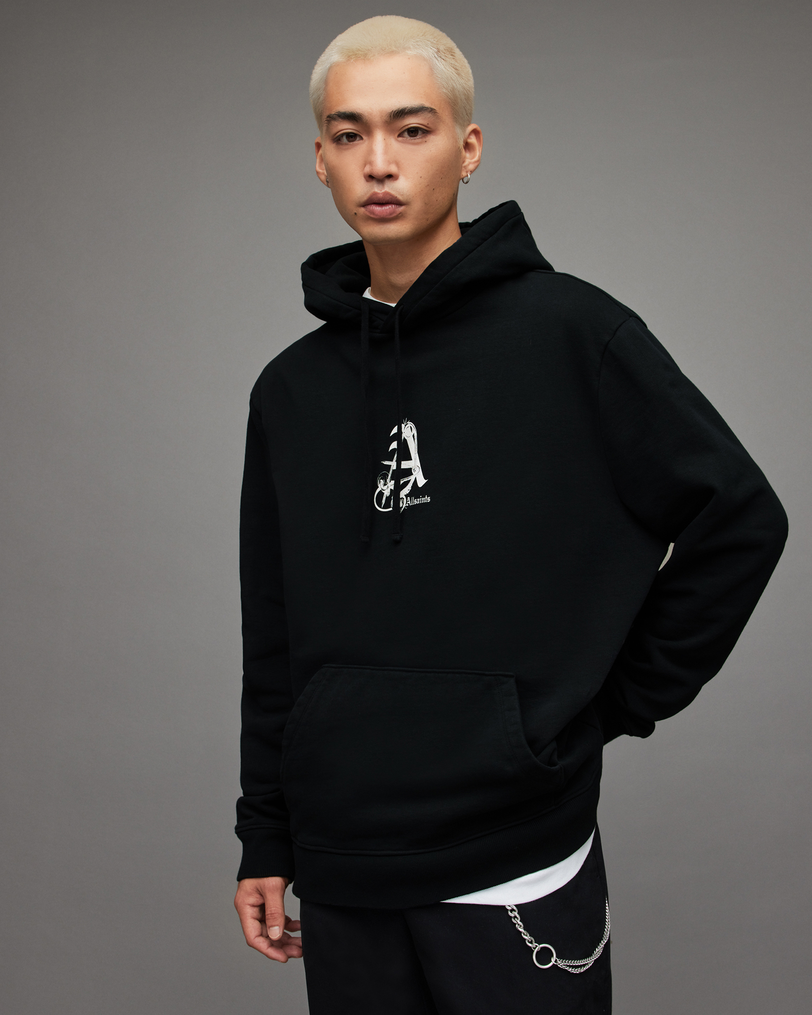 Pin Up Pullover Hoodie Washed Black | ALLSAINTS US