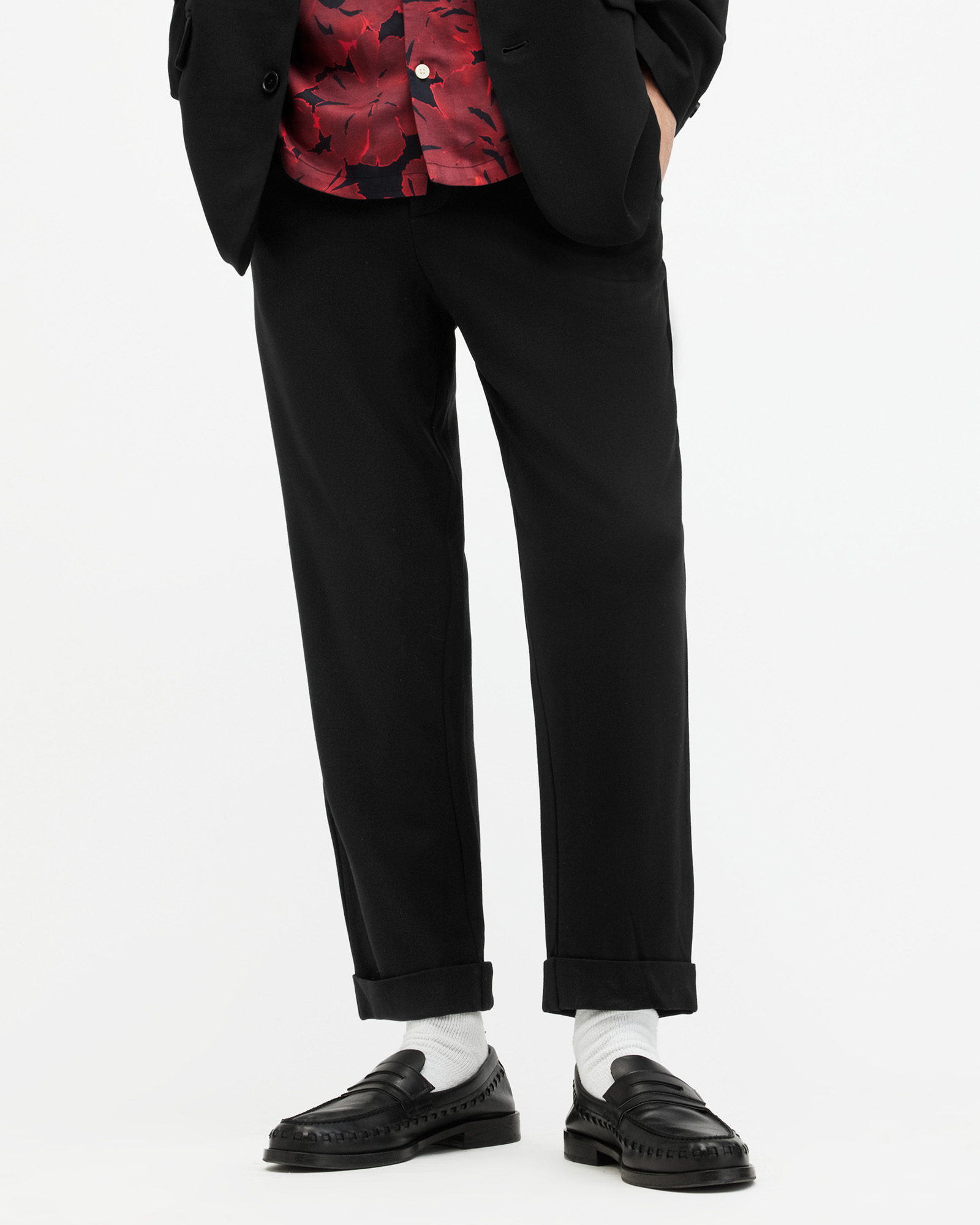 Helm Slim Fit Cropped Tapered Pants Black | ALLSAINTS US