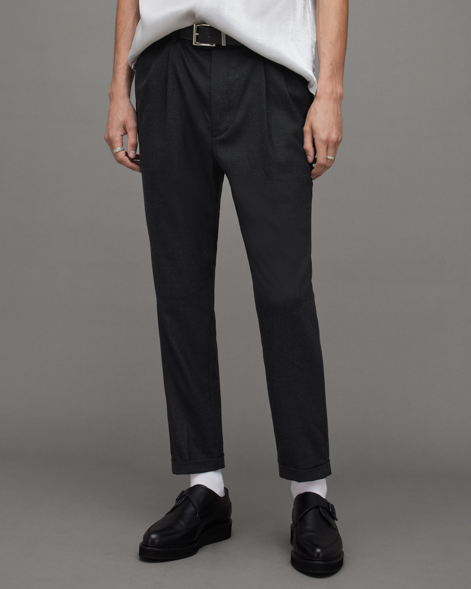 Leigh Cropped Slim Fit Pants Charcoal Grey | ALLSAINTS US