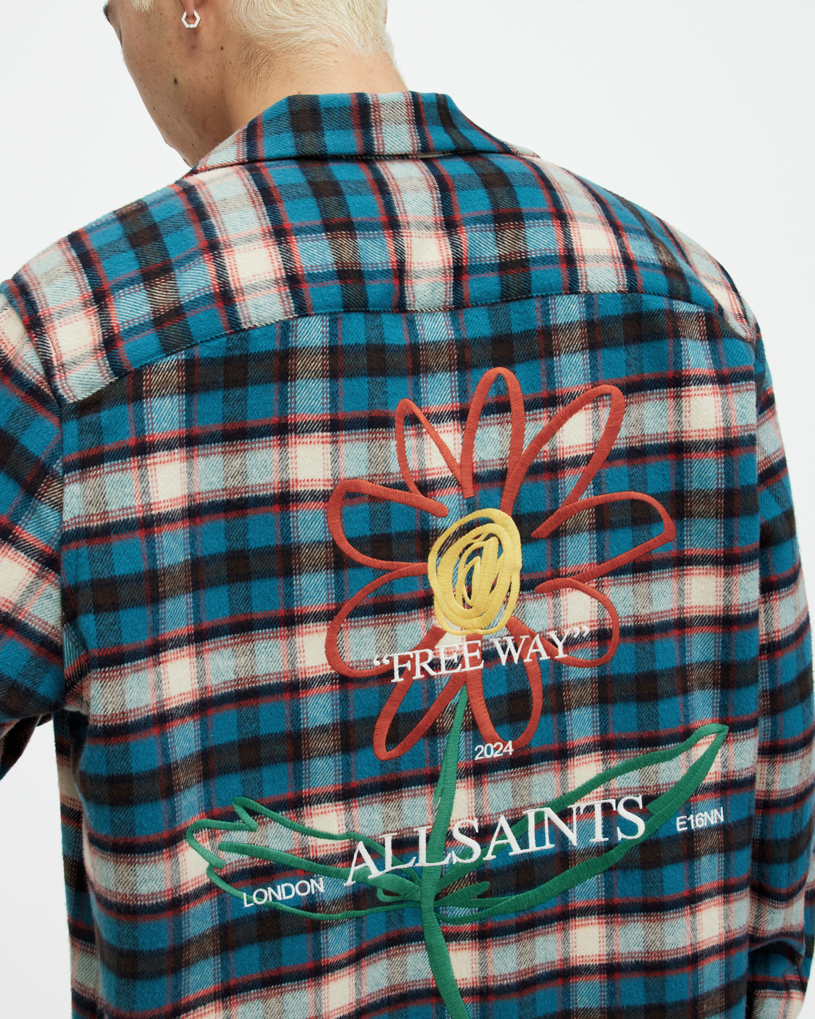 Crayo Long Sleeve Check Embroidered Shirt SUR BLUE | ALLSAINTS US