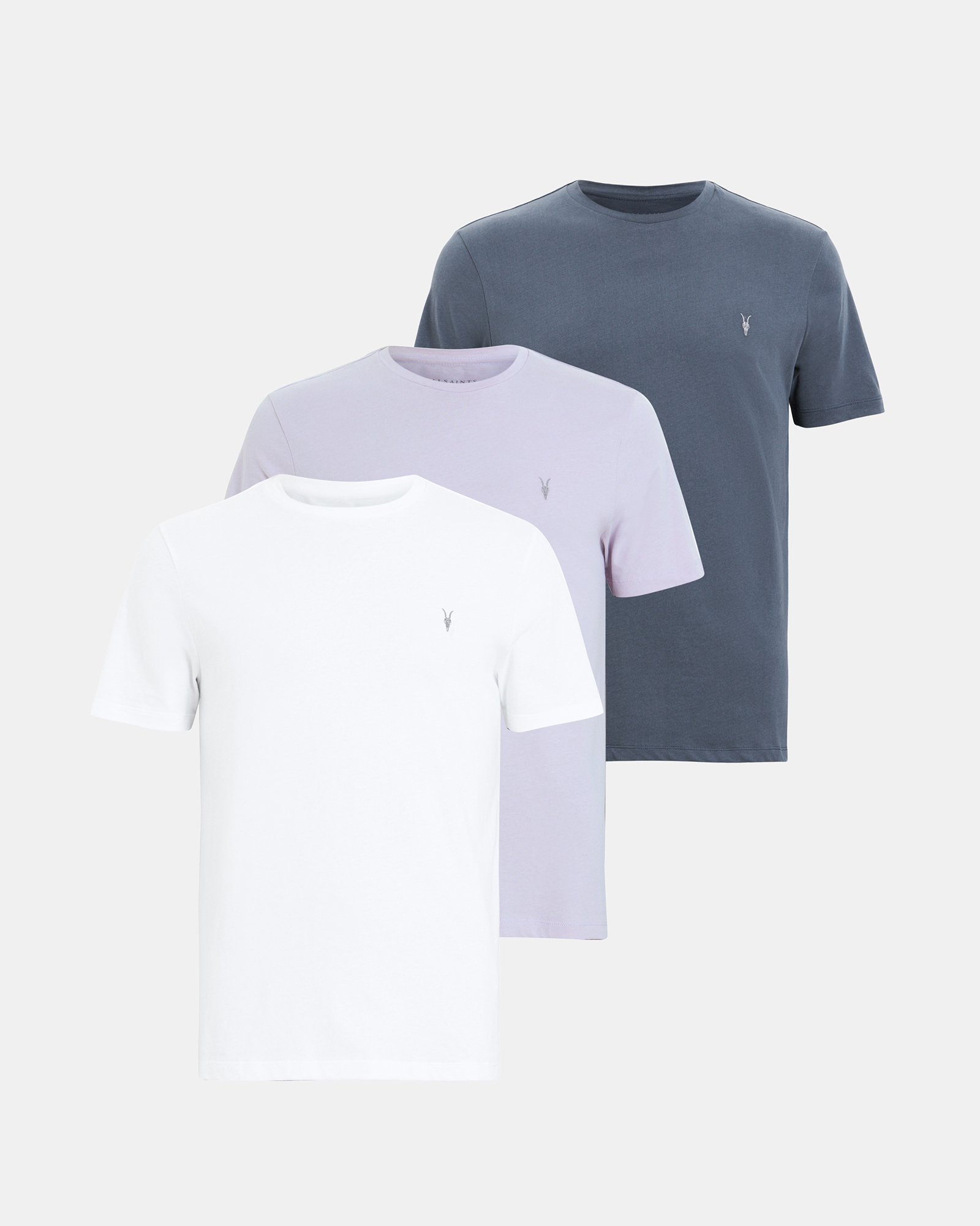 Shop Allsaints Brace Brushed Cotton T-shirts 3 Pack, In Blu/suglilac/white