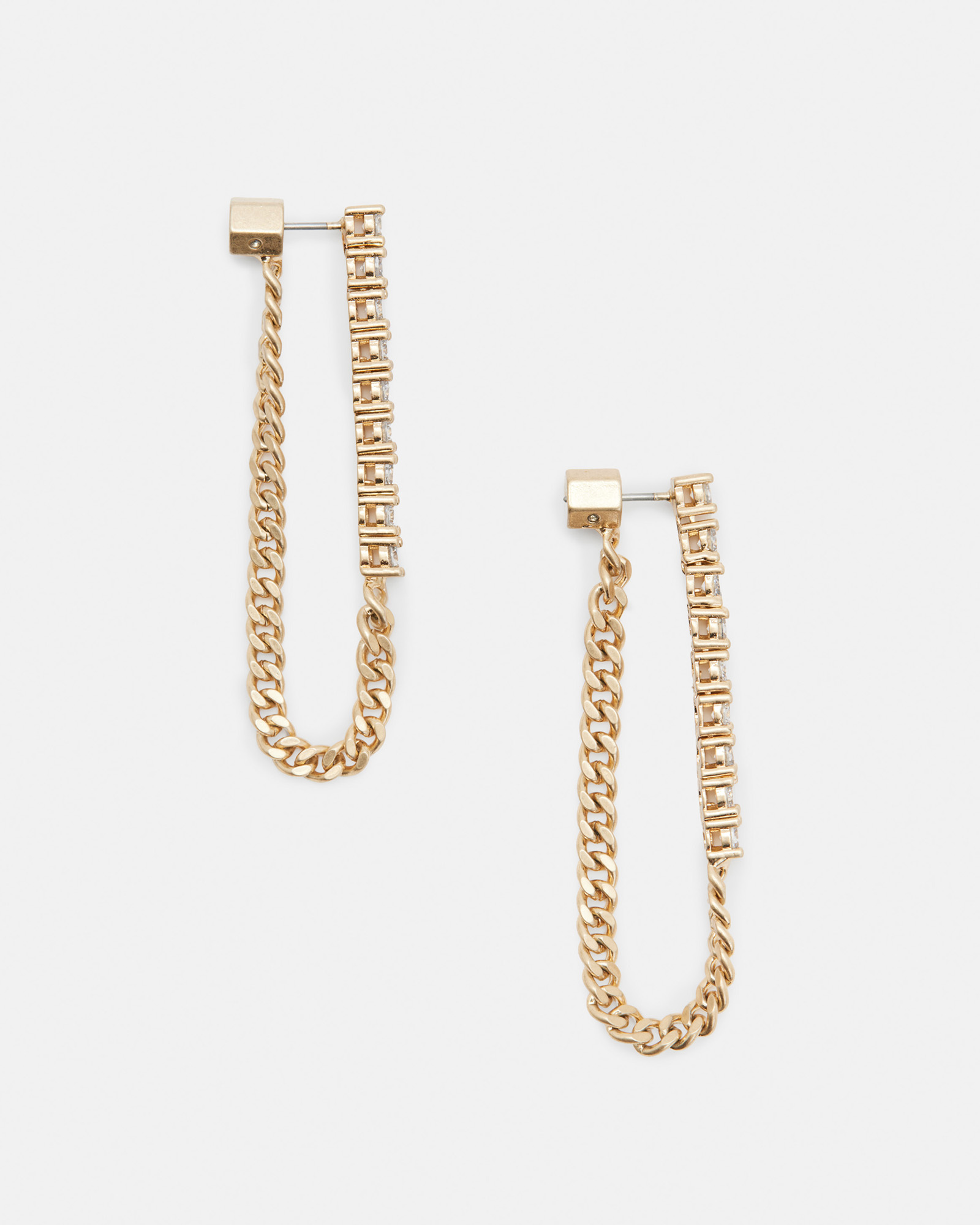 Allsaints Della Crystal Curb Chain Necklace In Warm Brass/crystal