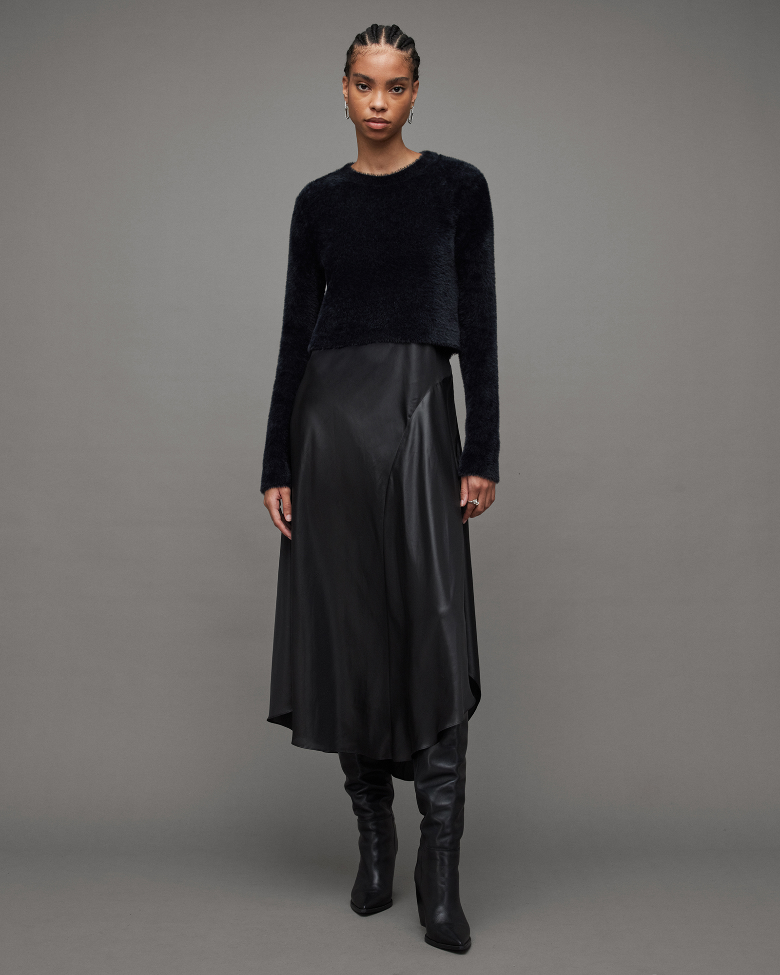 Megan 2-In-1 Metallic Foil Maxi Dress Black | ALLSAINTS US