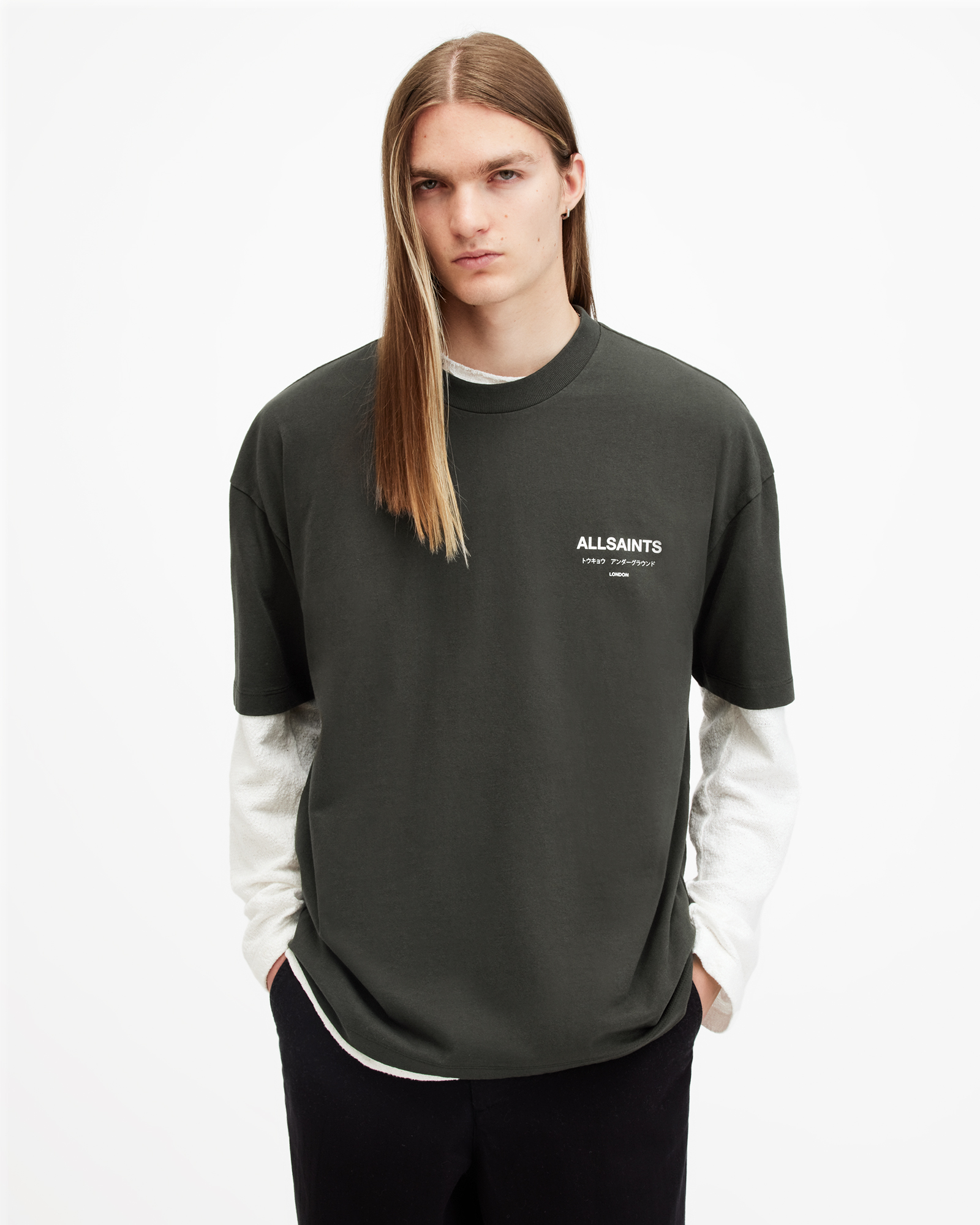 Underground Oversized Crew Neck T-Shirt GRANGE GREEN | ALLSAINTS US