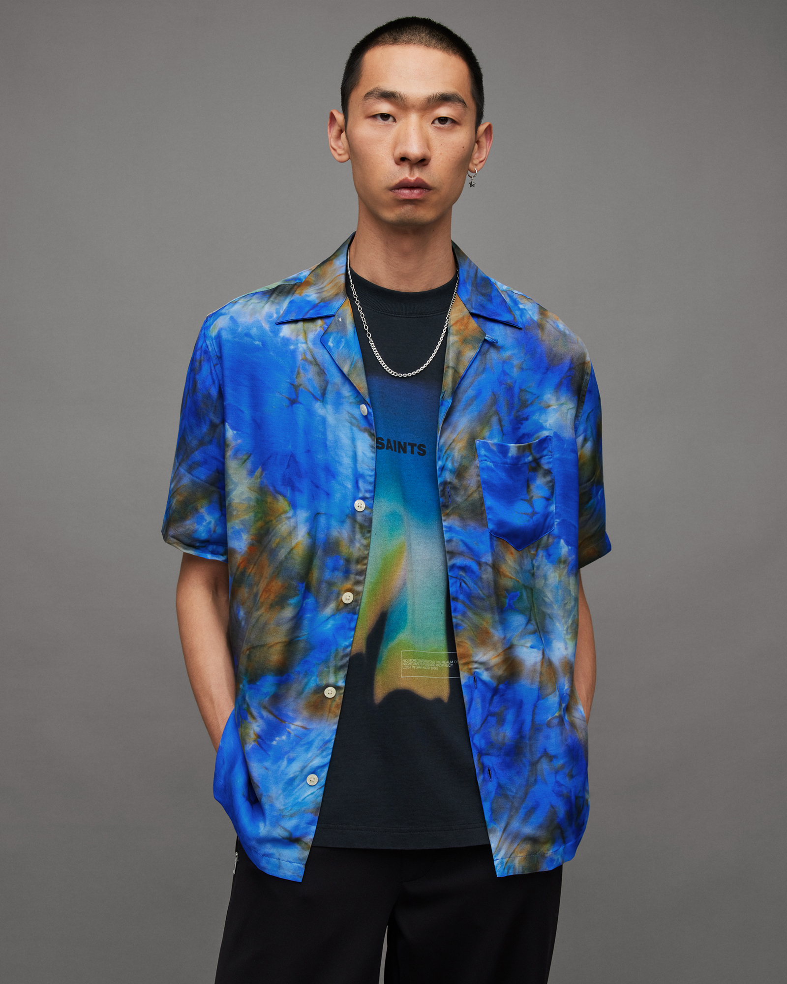 Borealis Tie Dye Print Relaxed Fit Shirt COSMO BLUE | ALLSAINTS US