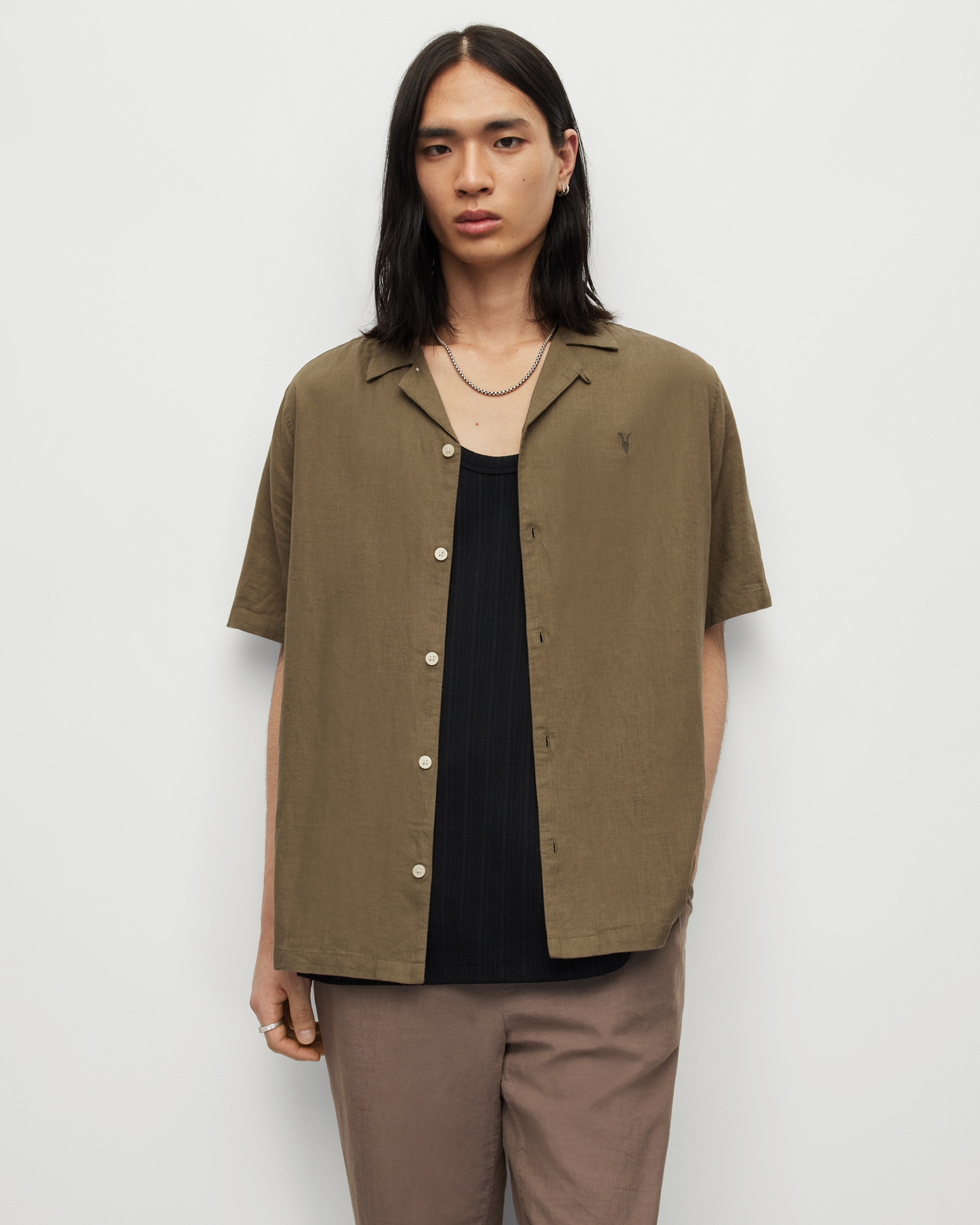 Allsaints Canal Linen Blend Ramskull Relaxed Shirt | ModeSens