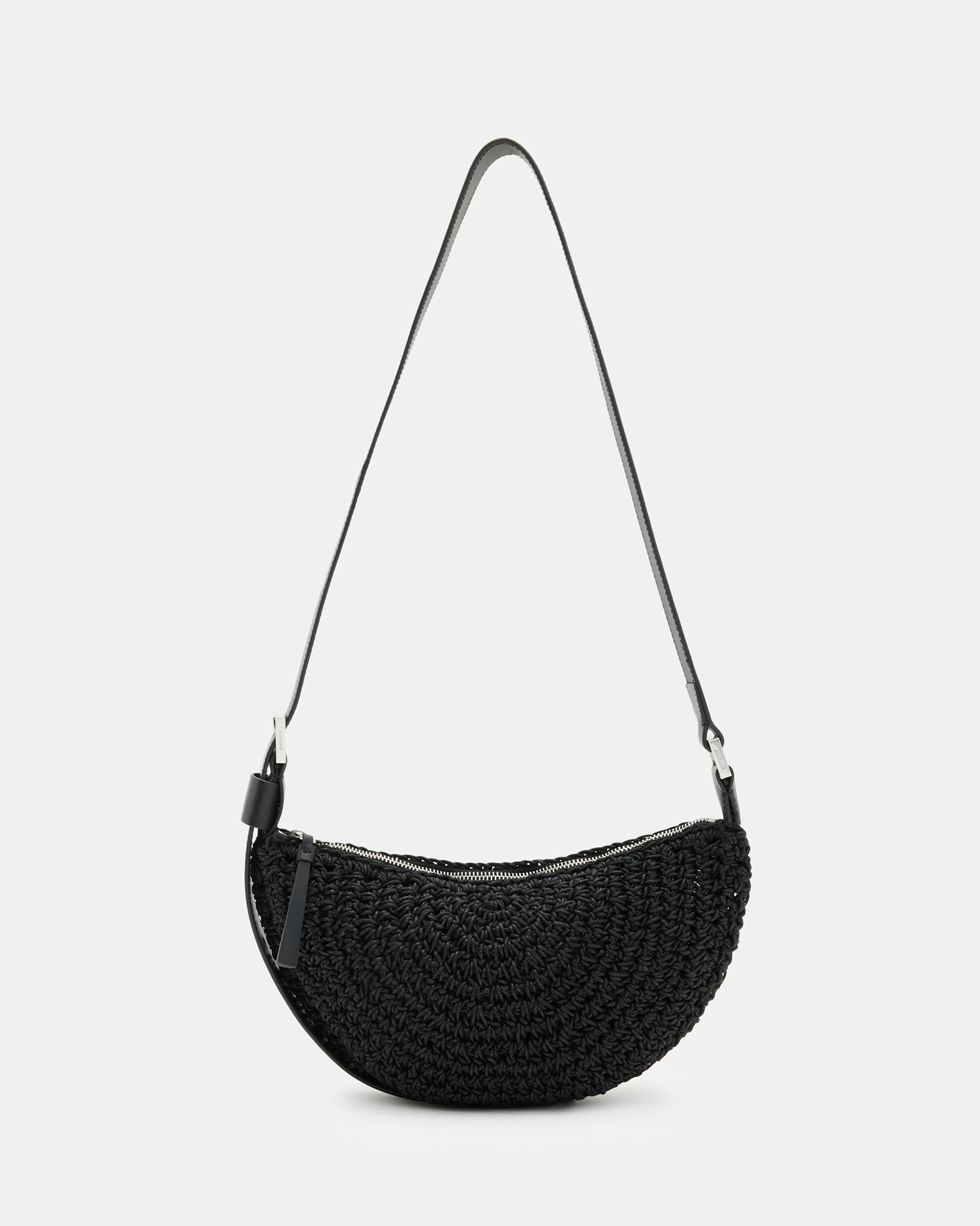 Half Moon Crochet Crossbody Bag Black | ALLSAINTS US