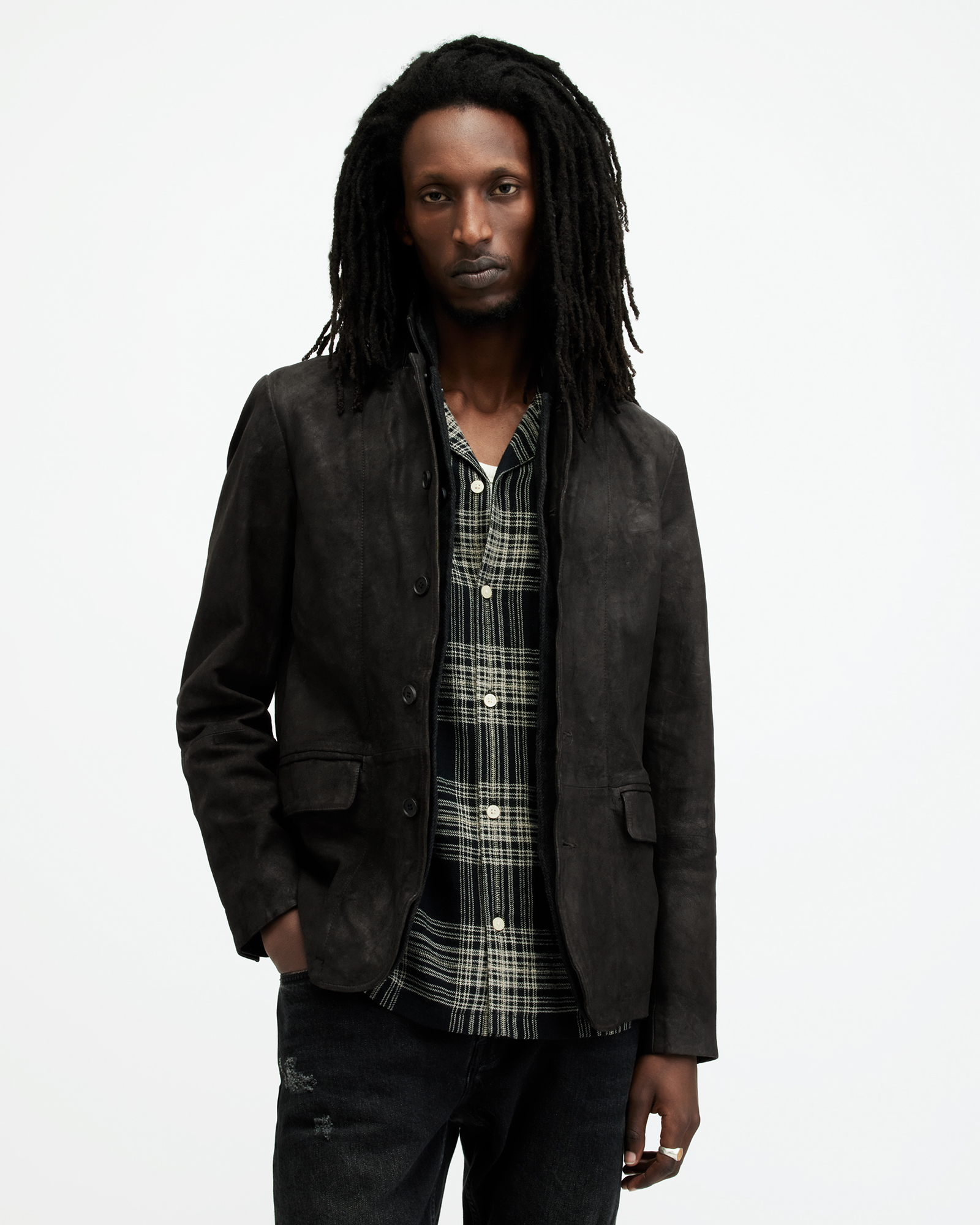 Survey Waxed Suede Double Layer Blazer ANTHRACITE GREY | ALLSAINTS US