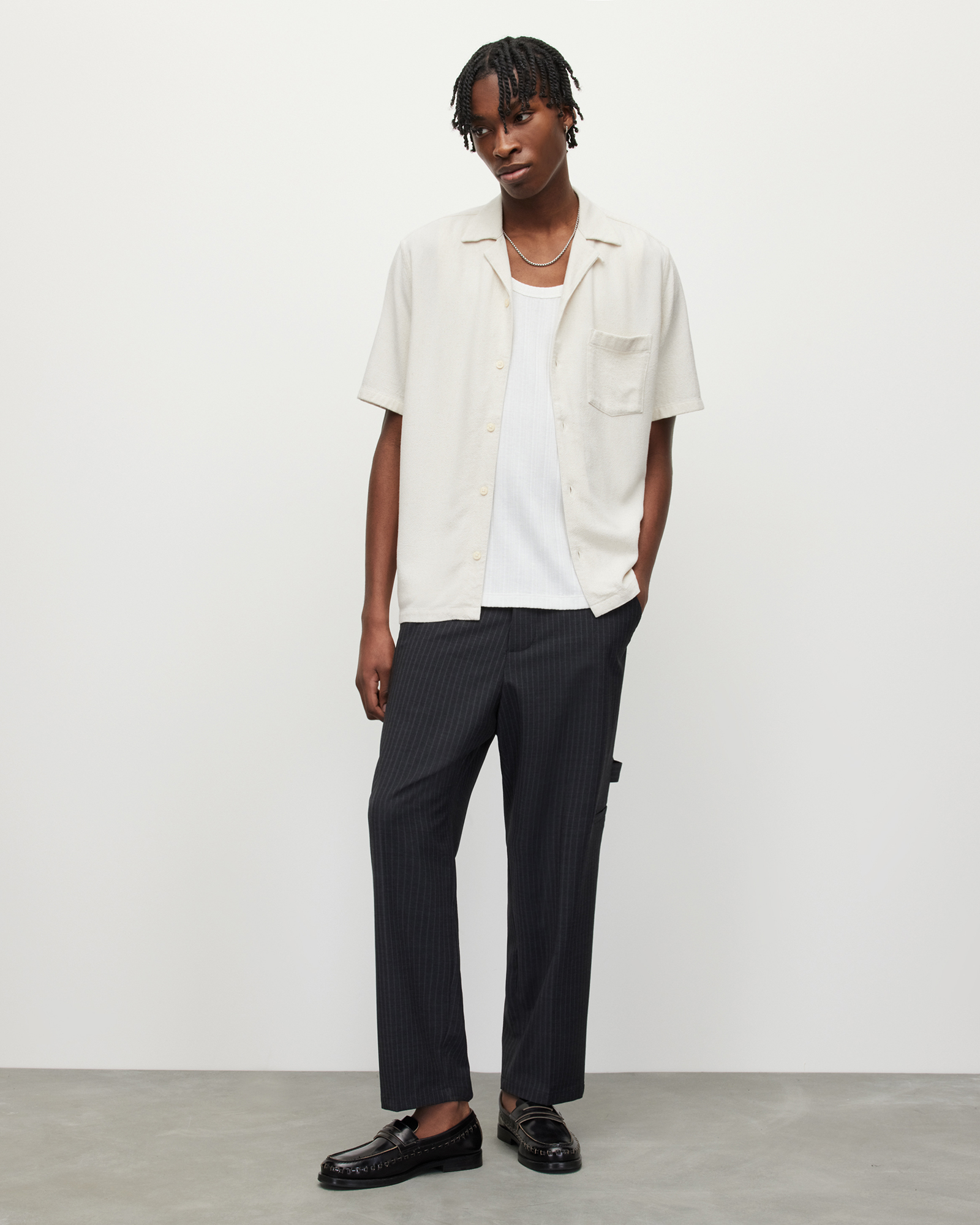 Cairo Pinstriped Straight Pants Charcoal | ALLSAINTS US