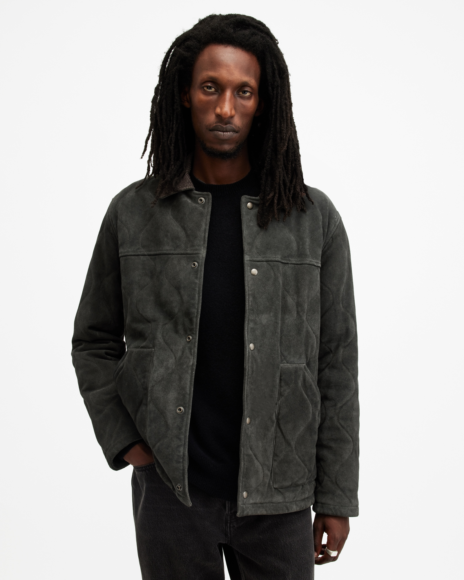 Dakota Suede Workwear Jacket ASH KHAKI GREEN | ALLSAINTS US