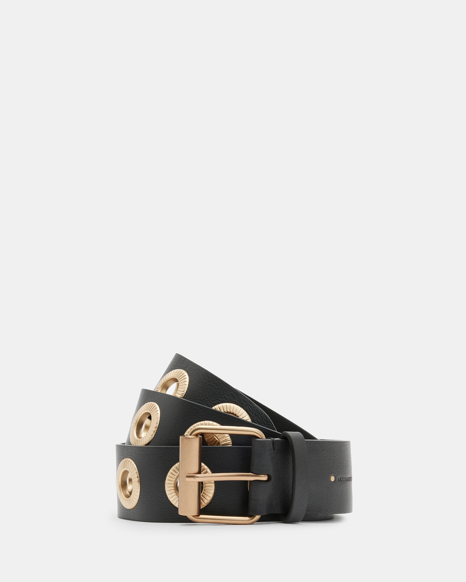 Daisie Leather Eyelet Belt BLACK/WARM BRASS