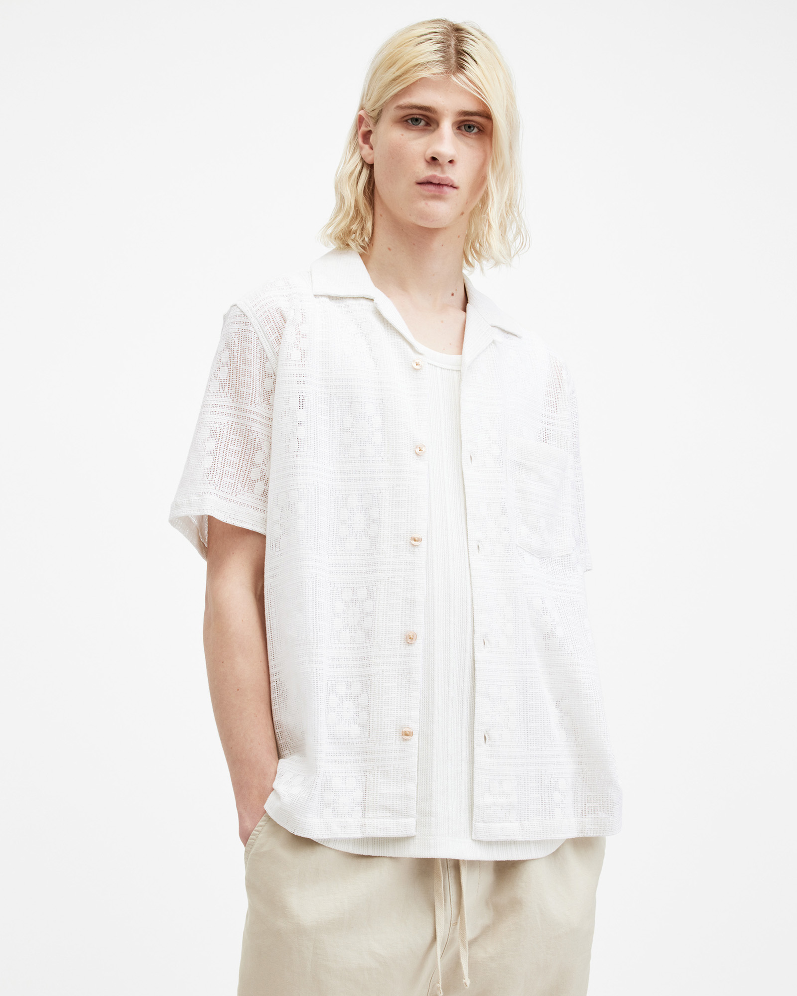 Shop Allsaints Caleta Lace Relaxed Fit Shirt In Lilly White