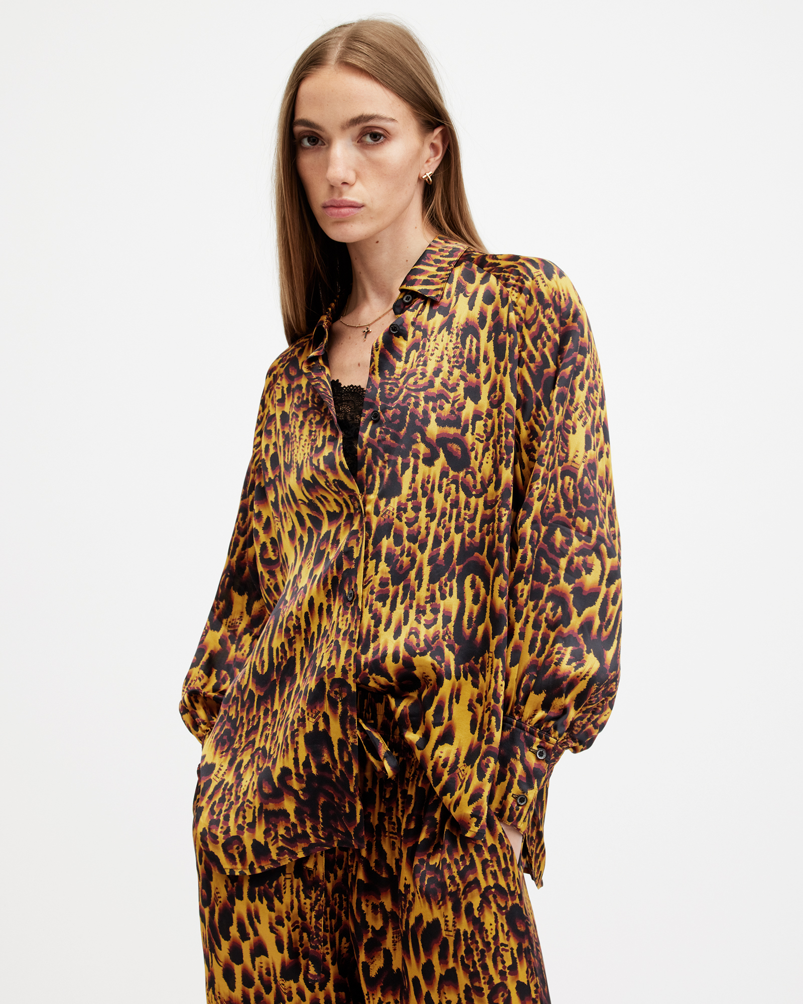 Shop Allsaints Oana Leopard Print Shirt In Teresa Deep Yellow