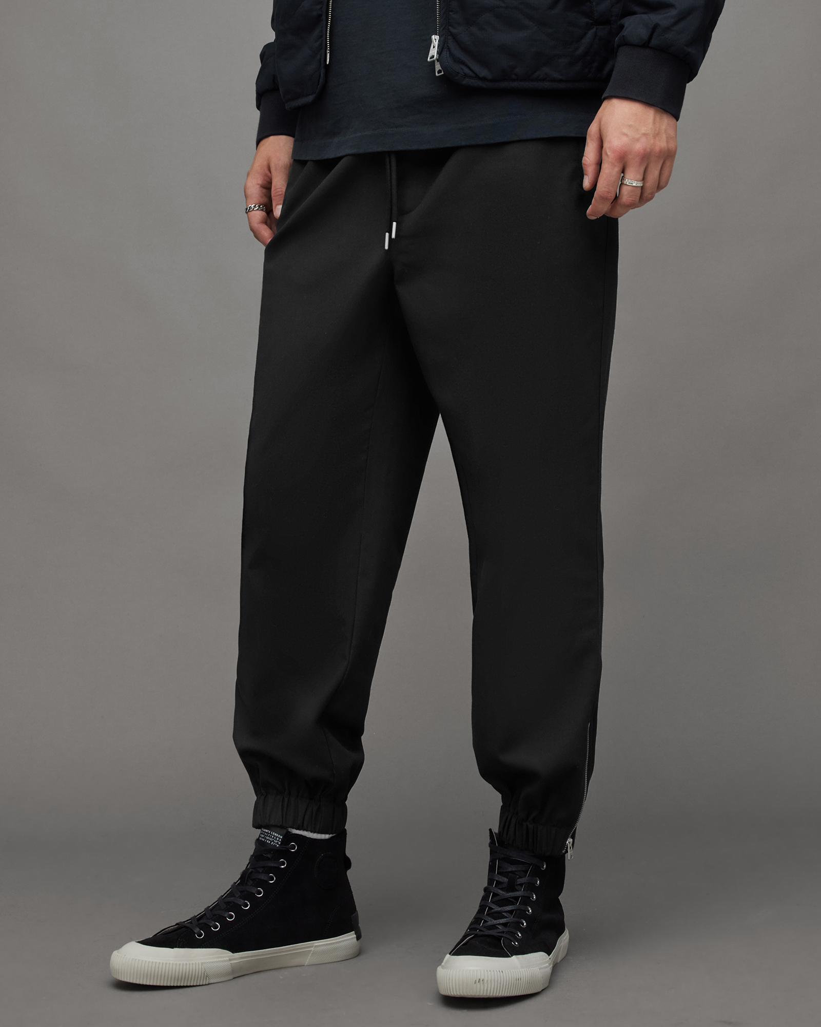 Aurgia Zip Cuffed Slim Fit Pants Black | ALLSAINTS US