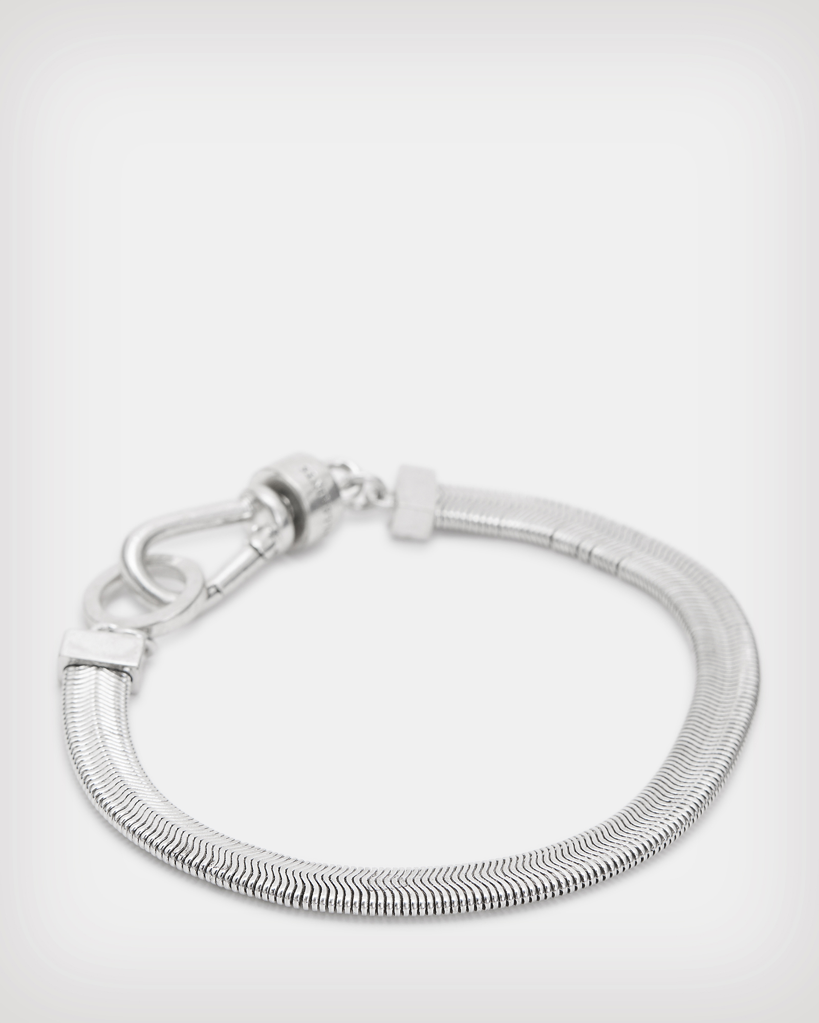 Allsaints Flat Silver Tone Snake Chain Bracelet In Green