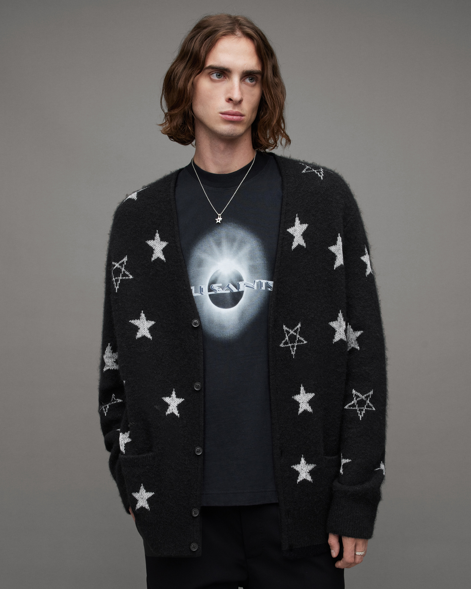 Odyssey Star Jacquard Print Cardigan Black | ALLSAINTS US