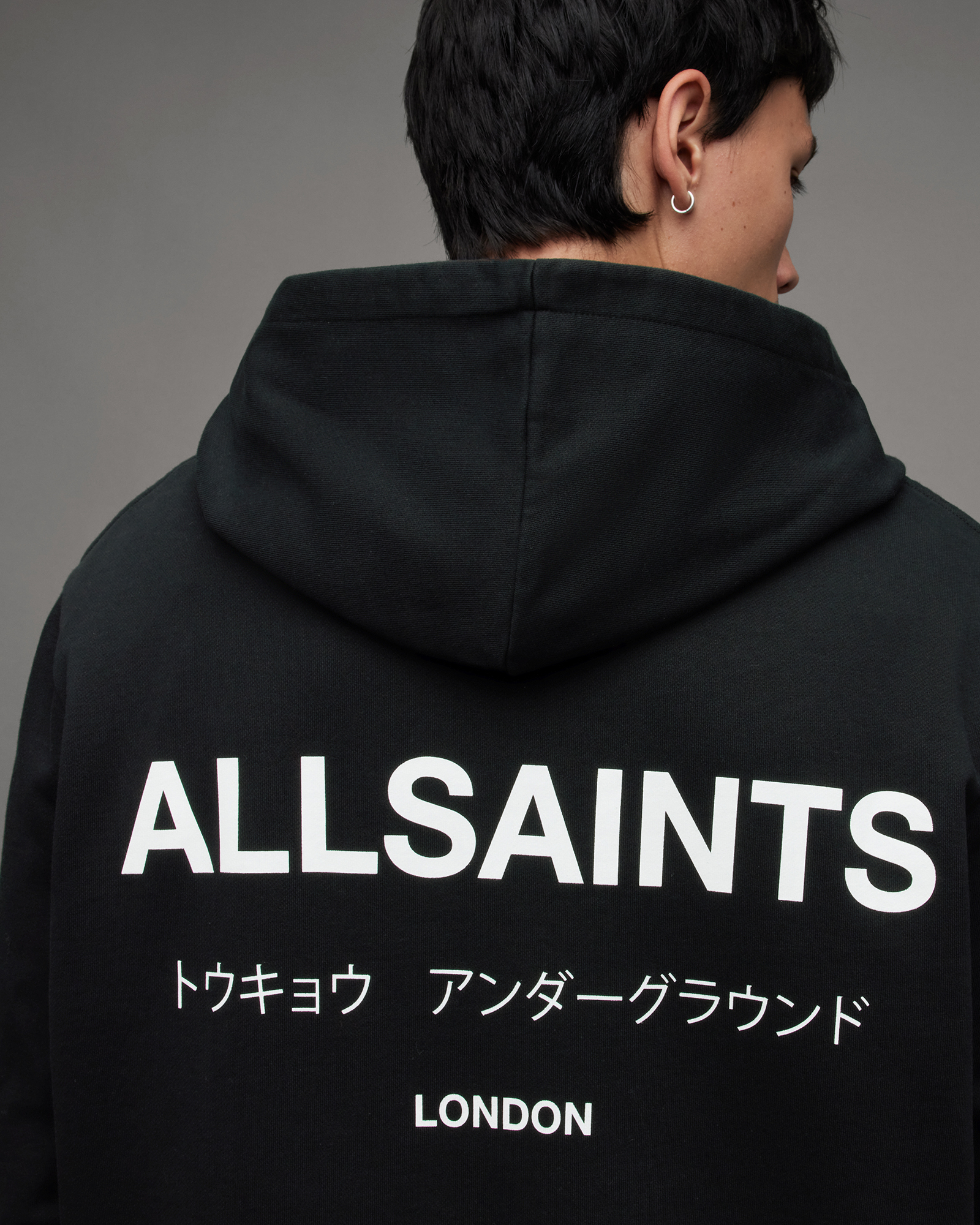 Underground Pullover Logo Hoodie Jet Black ALLSAINTS US