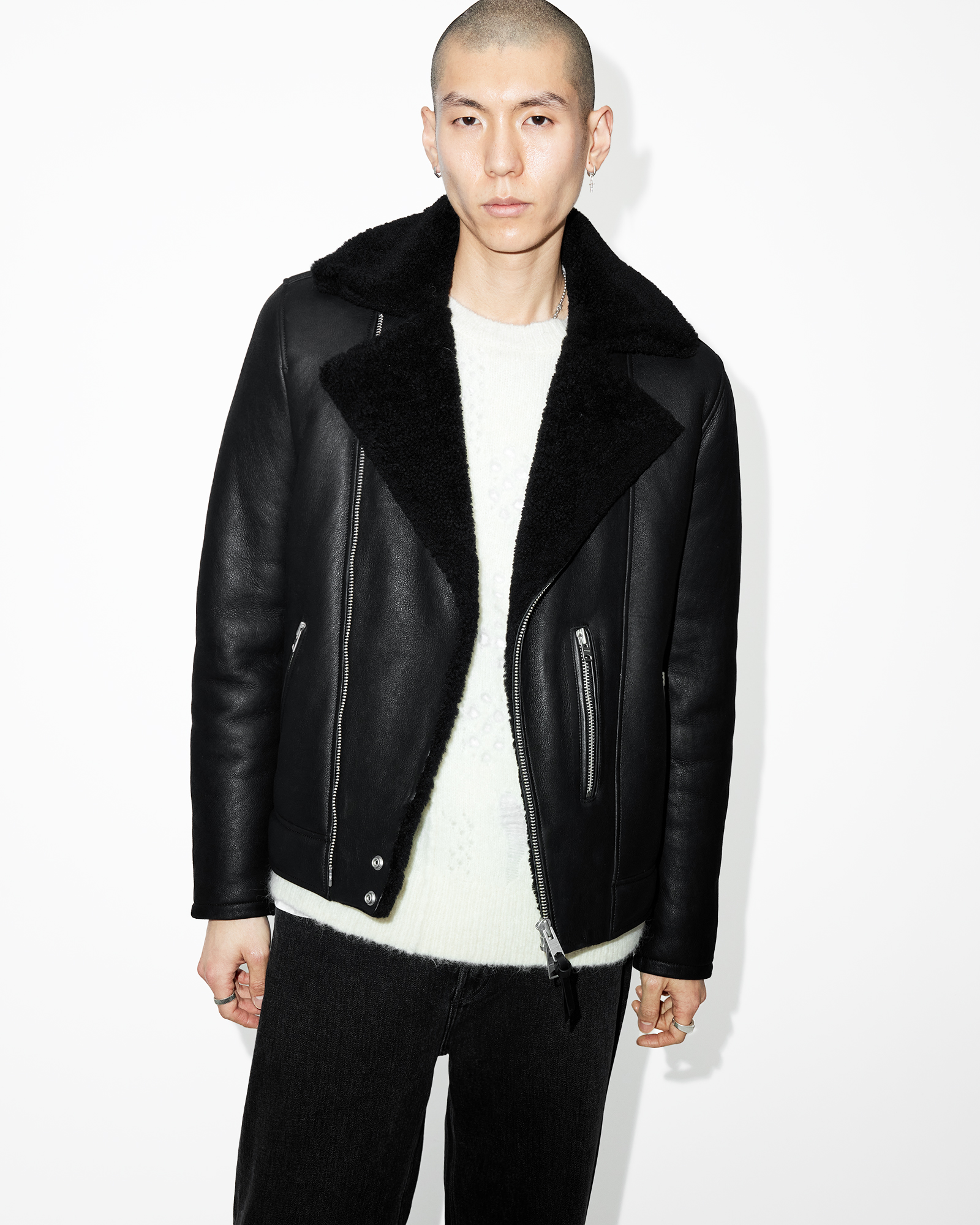 Xena Shearling Biker Jacket Black/Black | ALLSAINTS US