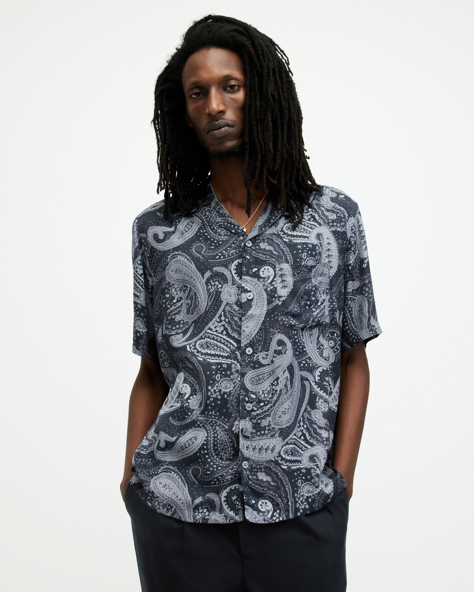 Zowie Paisley Print Relaxed Fit Shirt DEPTH BLUE | ALLSAINTS US