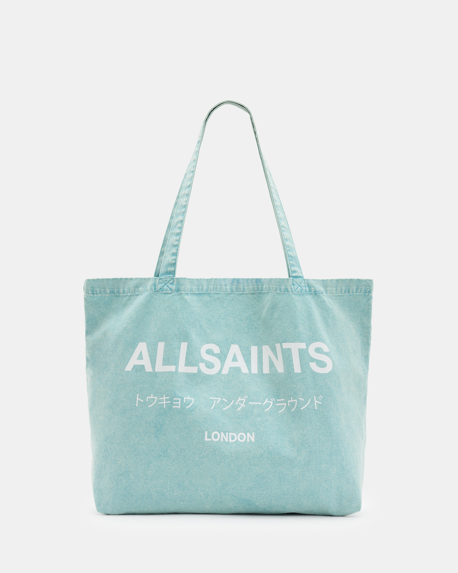 Allsaints Underground Logo Printed Tote Bag In Costello Blue