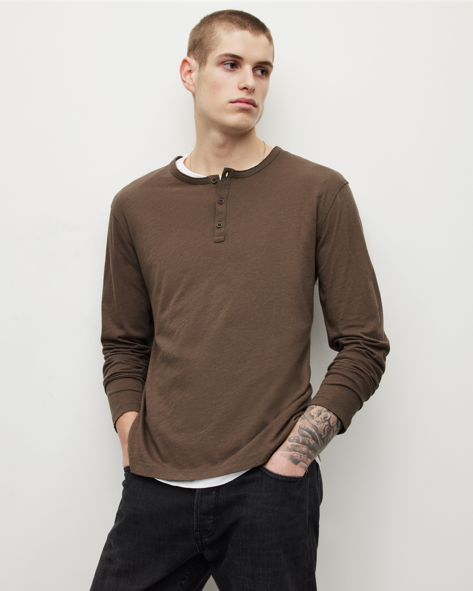 Figure Long Sleeve Henley MINK BROWN | ALLSAINTS US