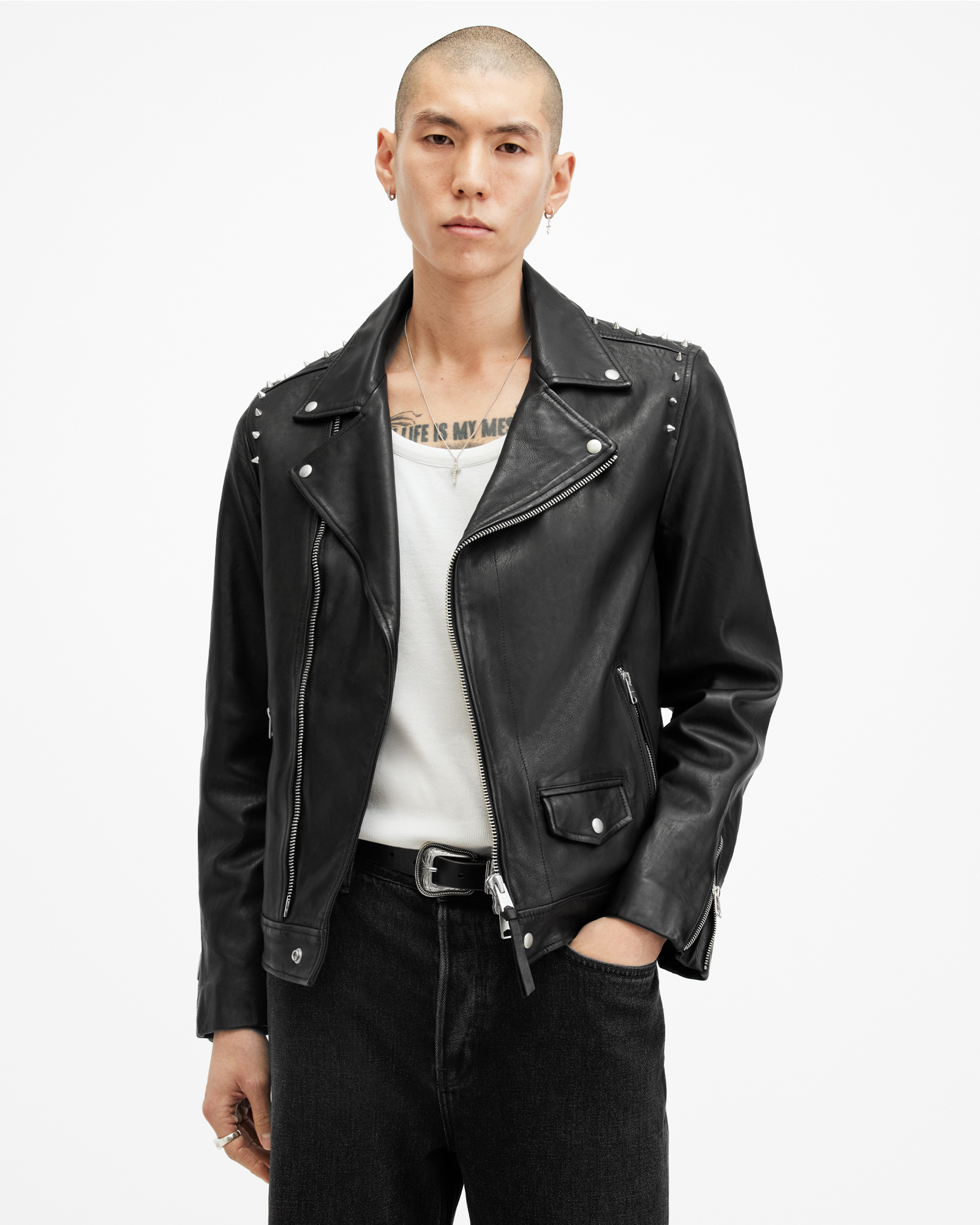 Crow Spike Studded Leather Jacket Black | ALLSAINTS US