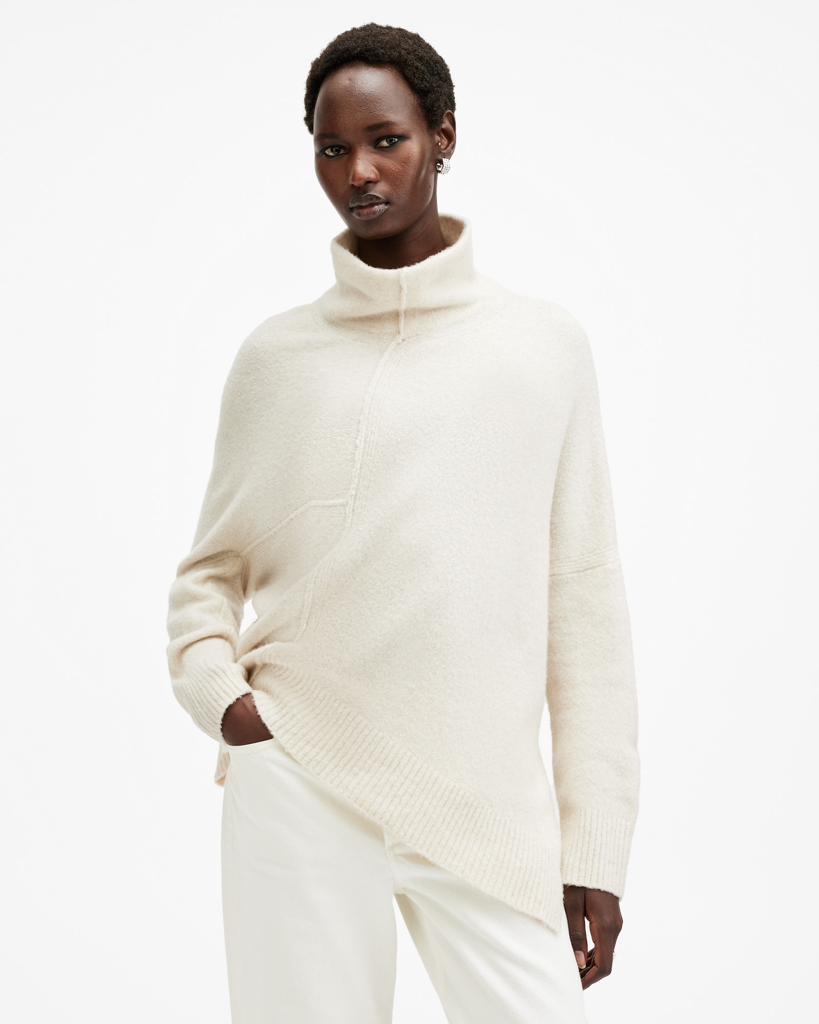 Lock Roll Neck Relaxed Fit Sweater Chalk White | ALLSAINTS US