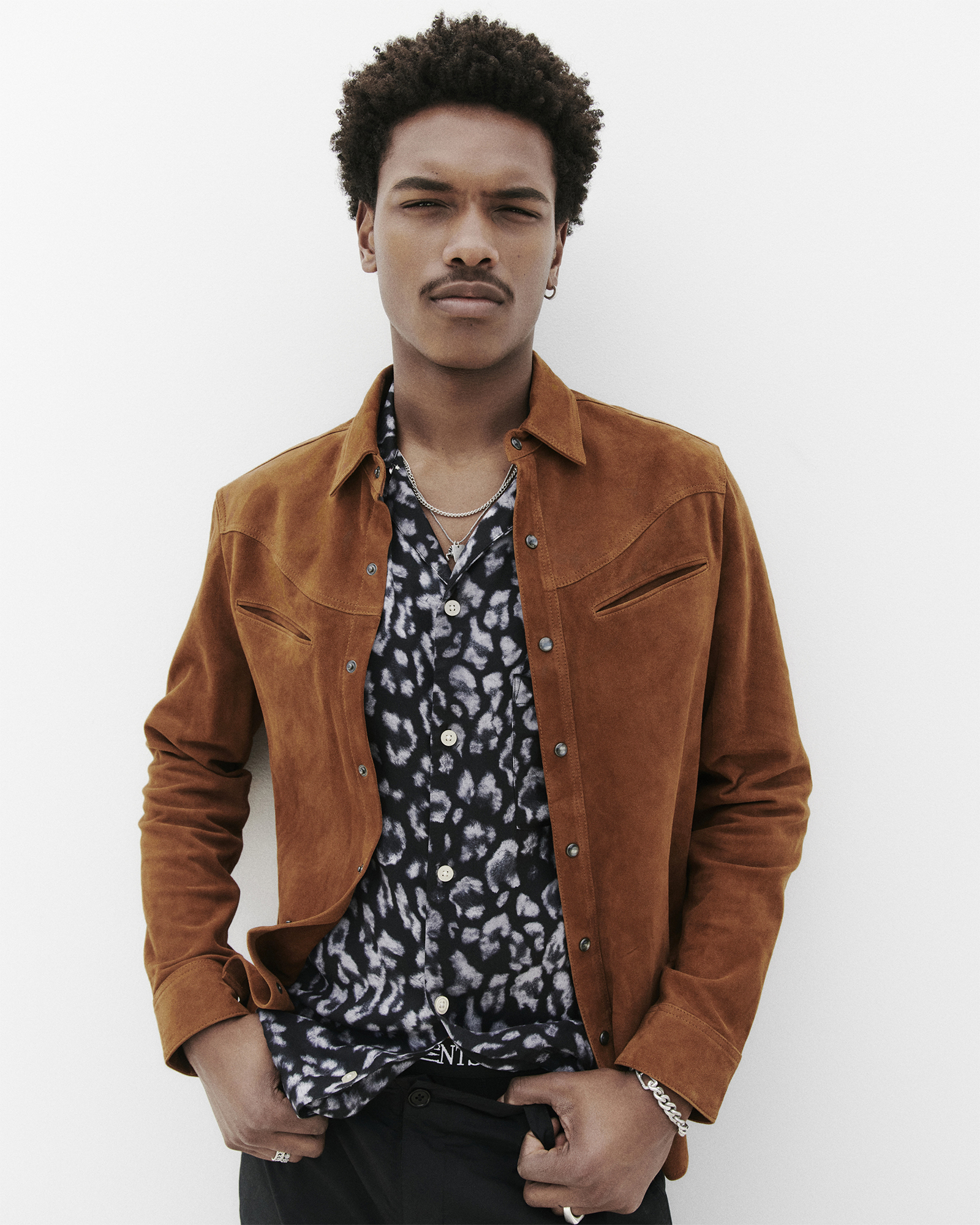 Navarro Lightweight Suede Western Shirt HICKORY BROWN | ALLSAINTS US